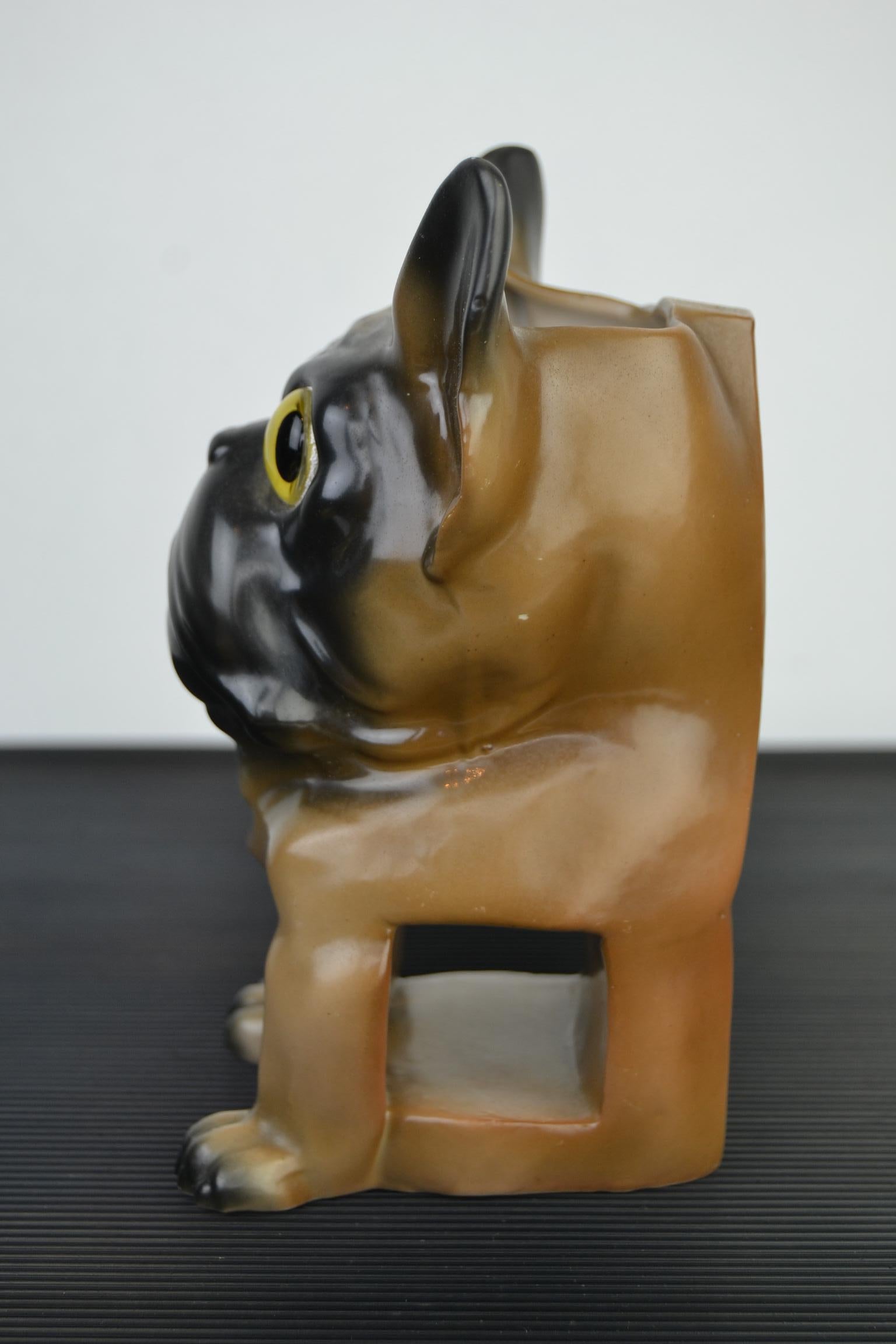 Porcelain French Bulldog Brush Holder, Europe, 1930s 7