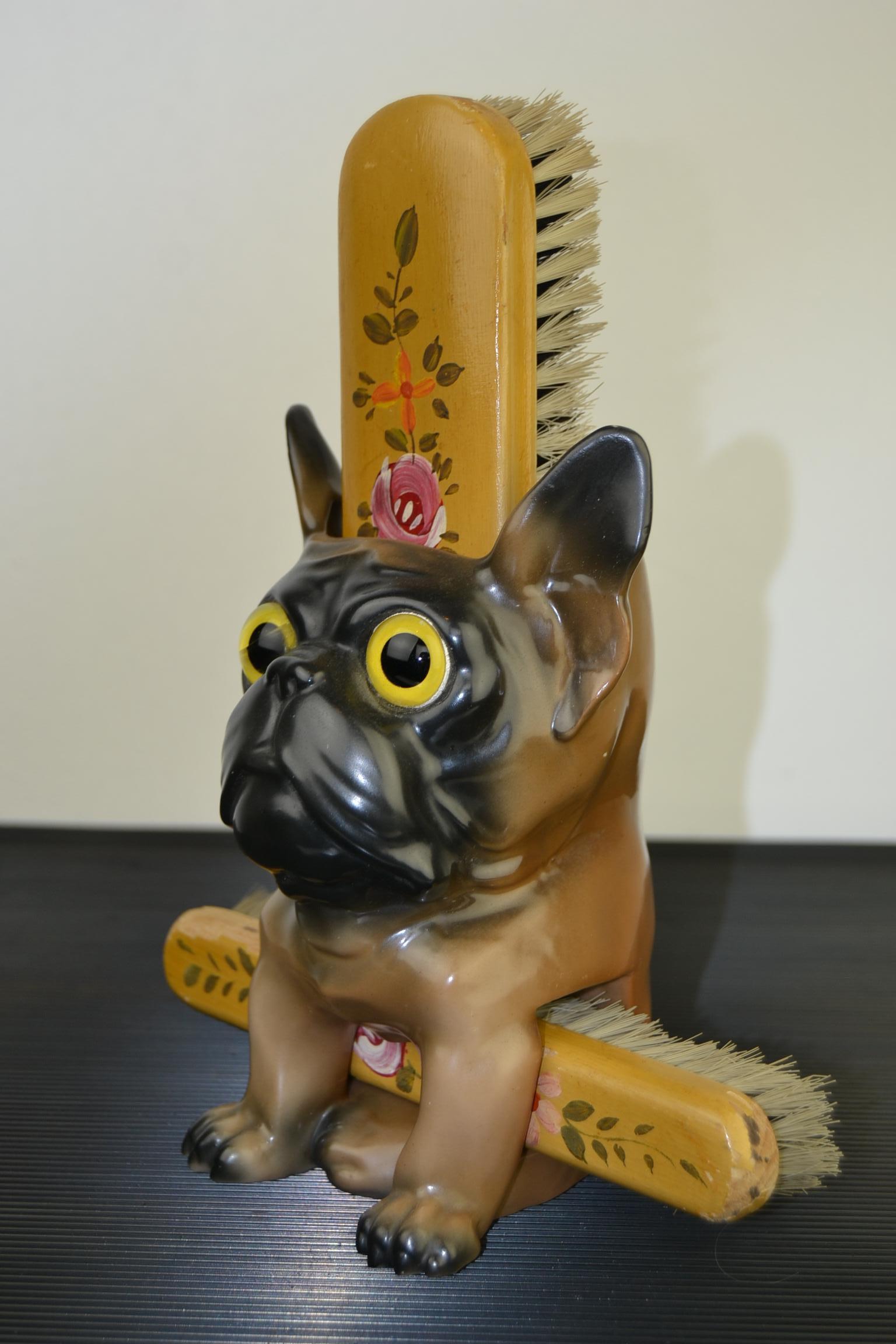 Porcelain French Bulldog Brush Holder, Europe, 1930s 10