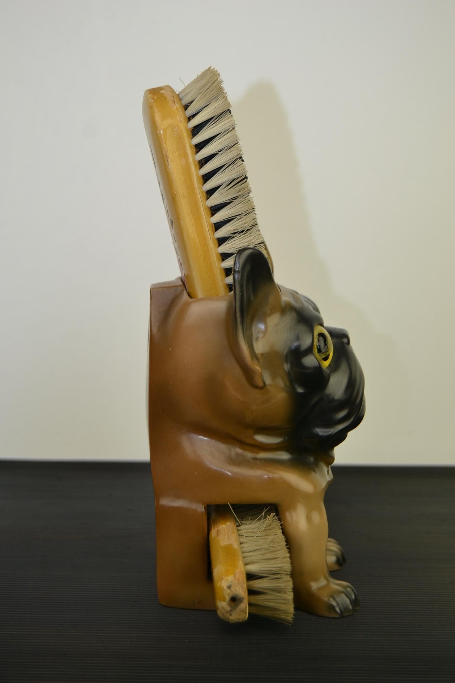 Porcelain French Bulldog Brush Holder, Europe, 1930s 2