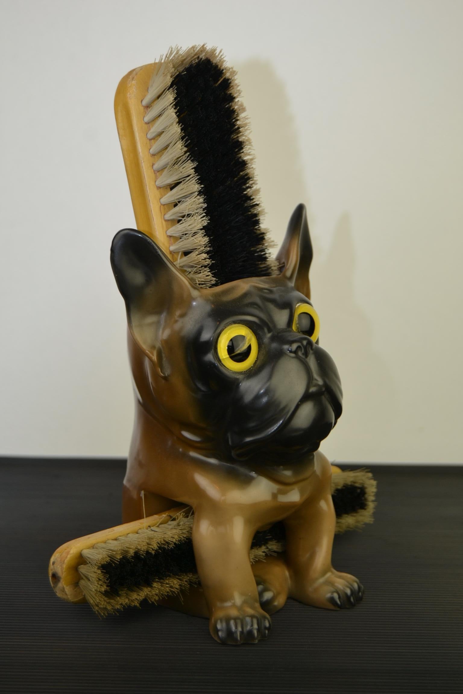 Porcelain French Bulldog Brush Holder, Europe, 1930s 3