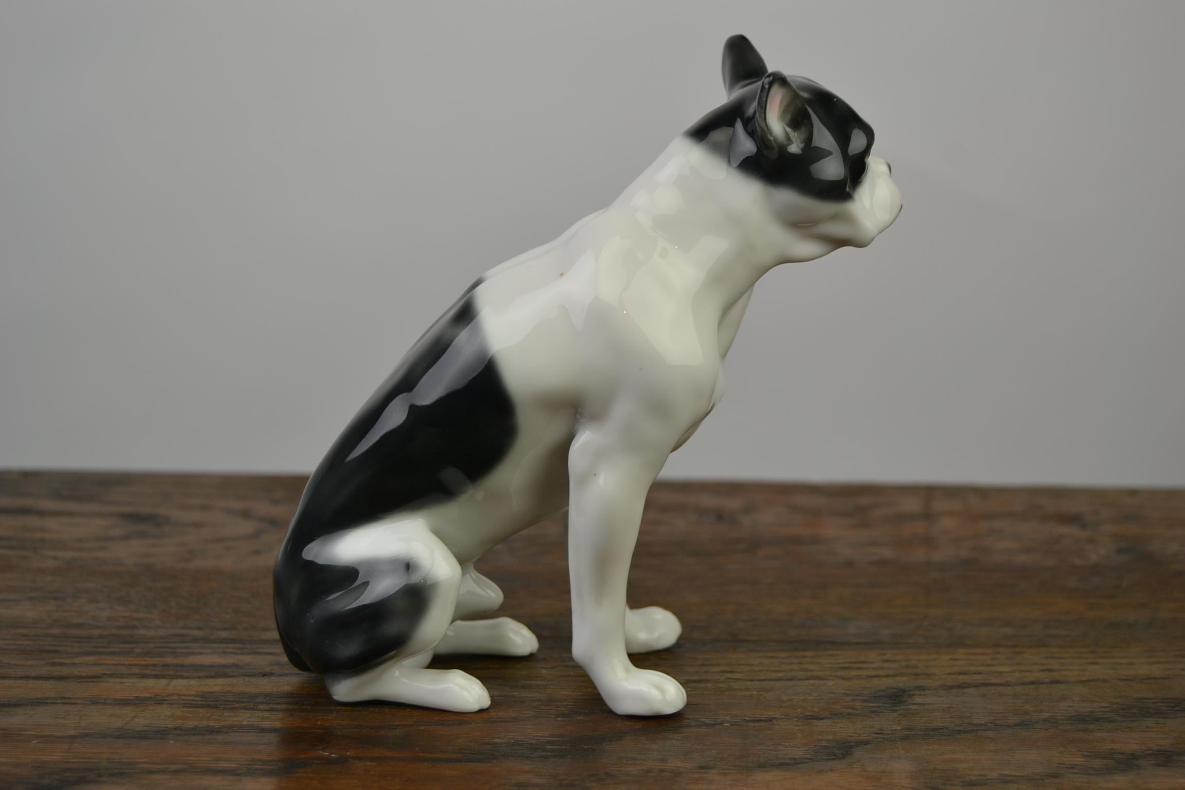 Art Deco Porcelain French Bulldog Figurine by Pfeffer, Germany, Early 20th Century For Sale
