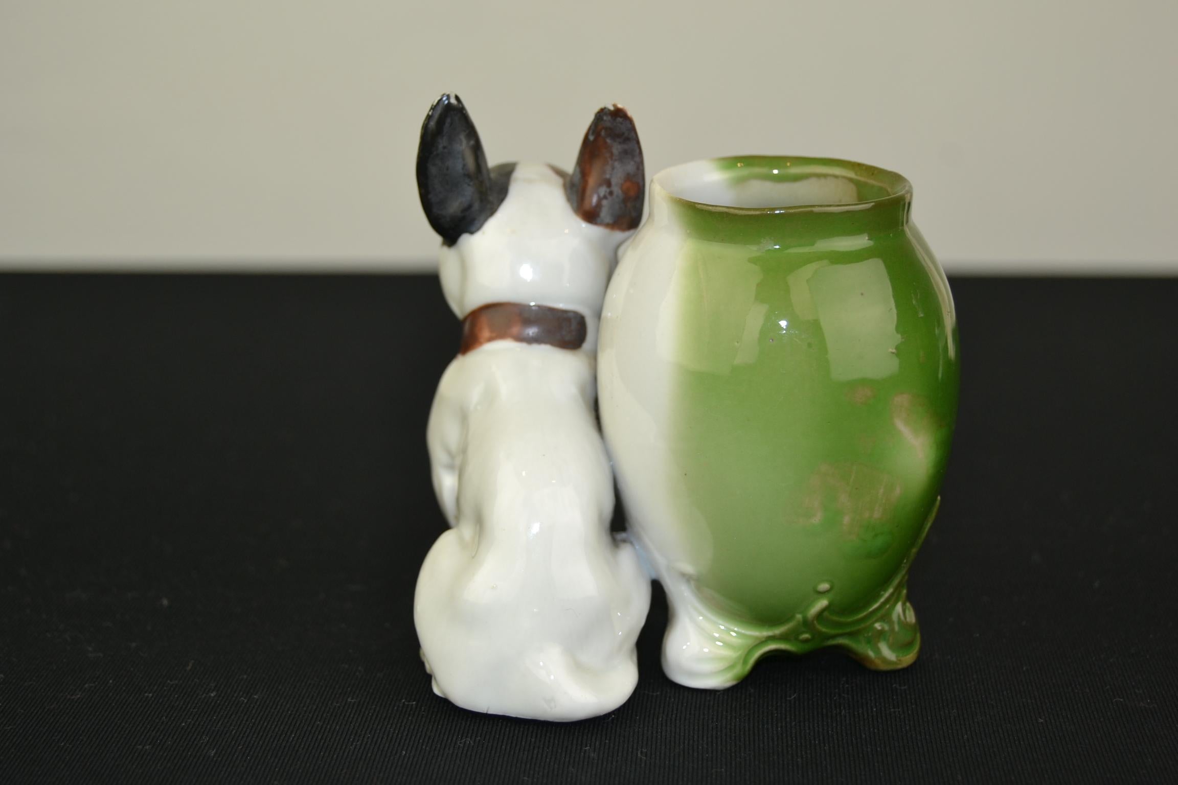 Porcelain French Bulldog Sculpture Mustard Pot, Art Deco 5