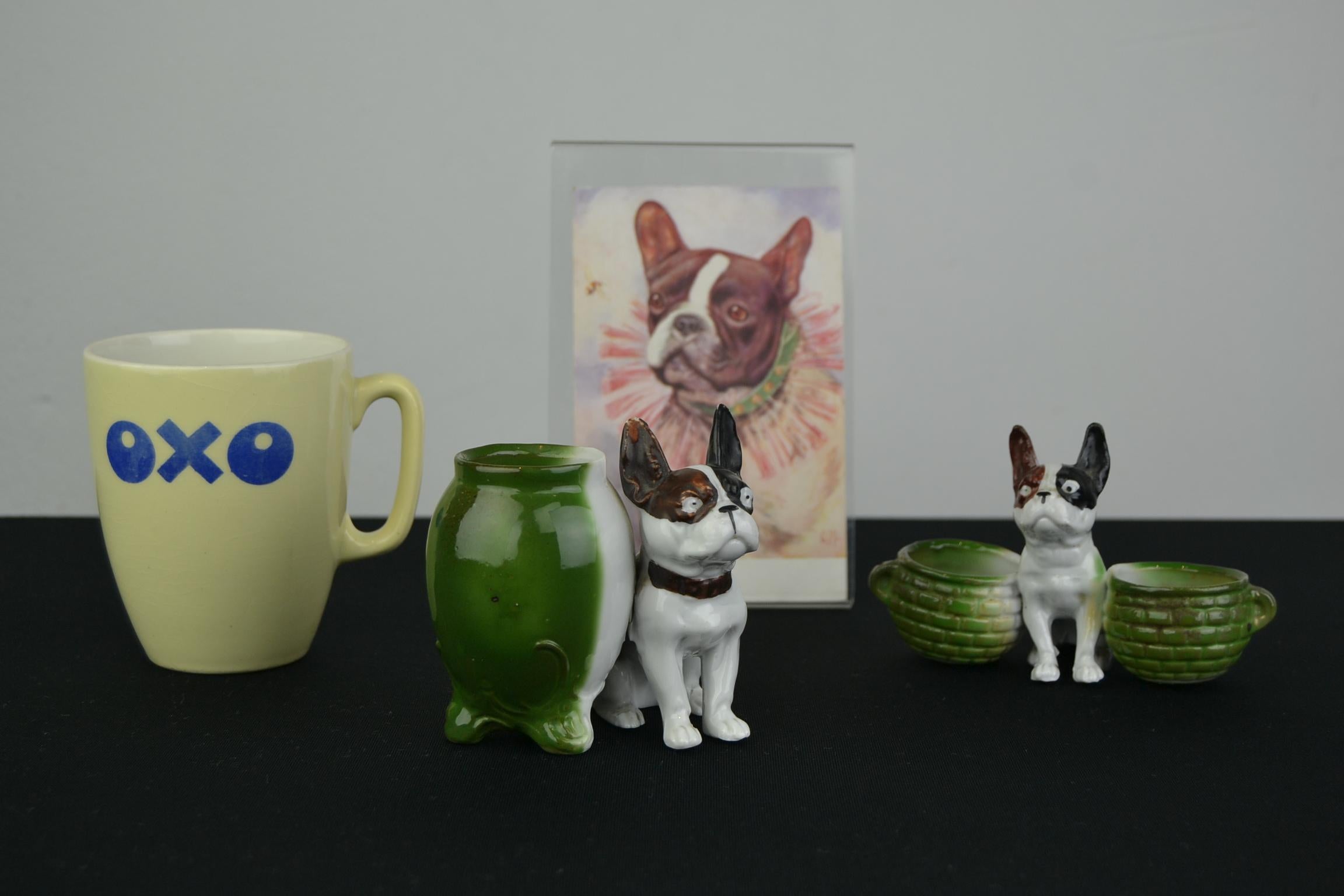 Porcelain French Bulldog Sculpture Mustard Pot, Art Deco 10