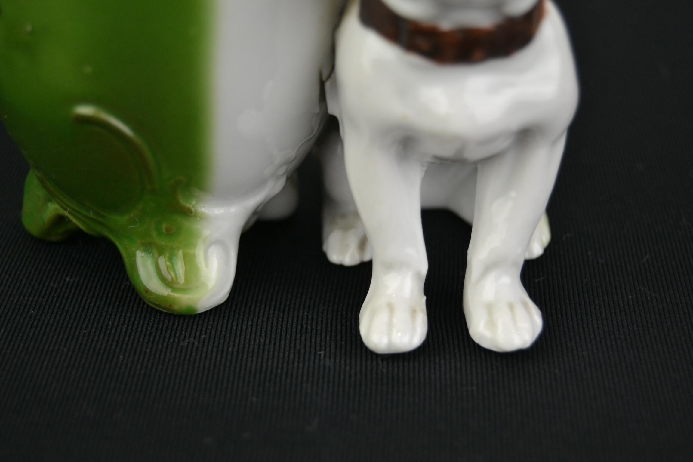 20th Century Porcelain French Bulldog Sculpture Mustard Pot, Art Deco