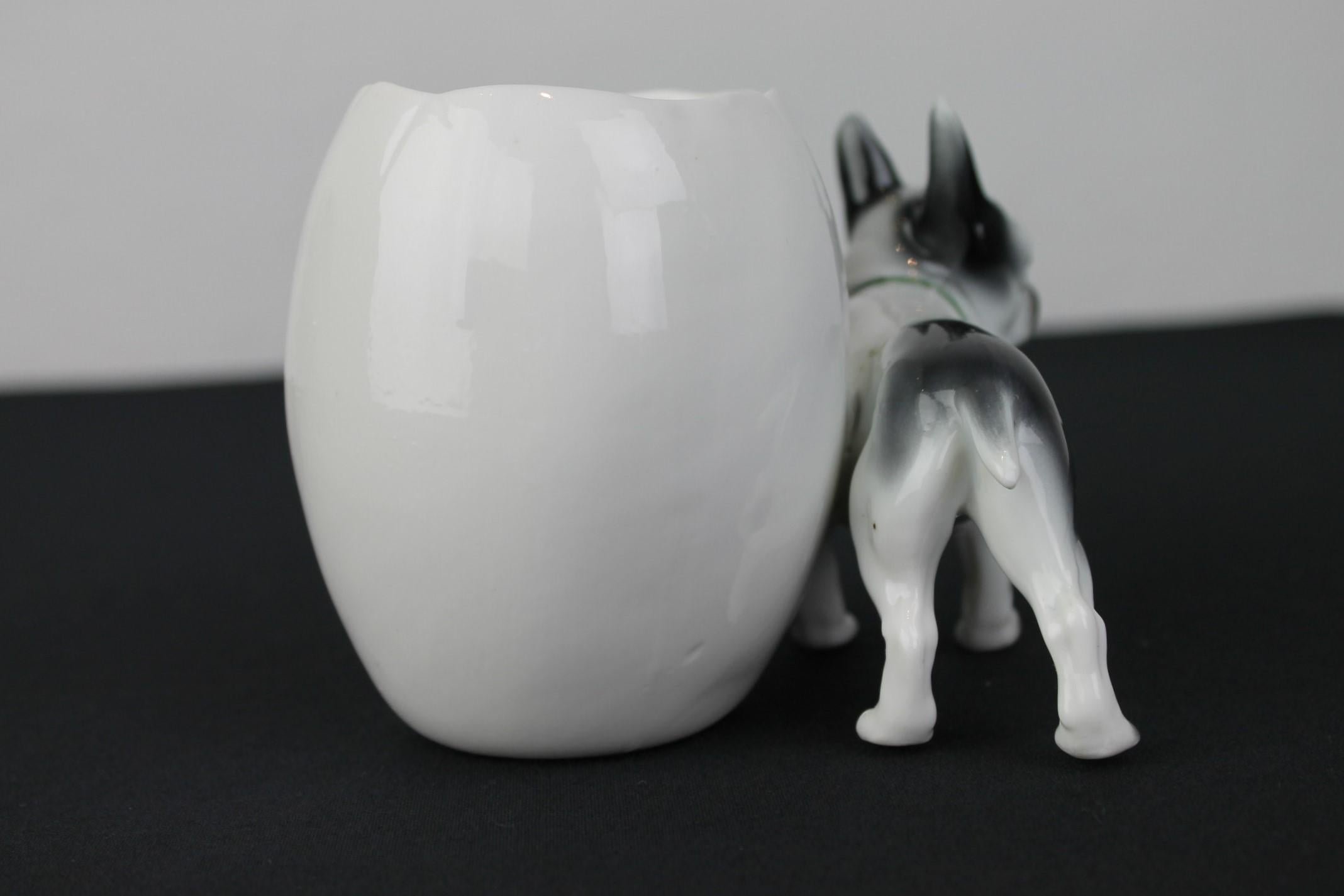Porcelain French Bulldog Sculpture with Storage Pot or Planter For Sale 1