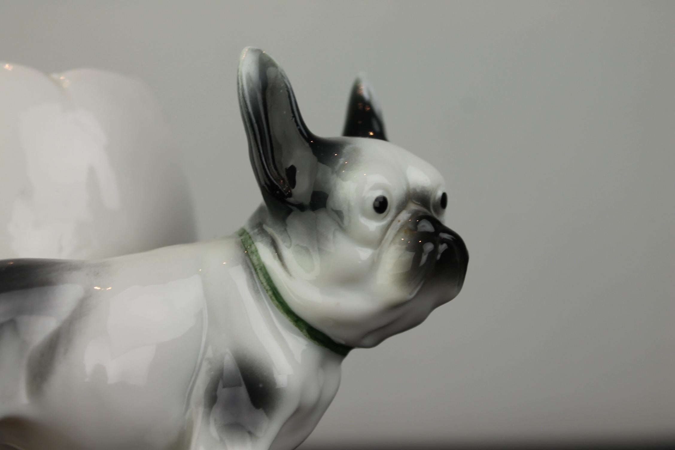 Porcelain French Bulldog Sculpture with Storage Pot or Planter For Sale 8
