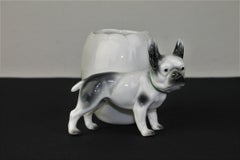 Porcelain French Bulldog Sculpture with Storage Pot or Planter