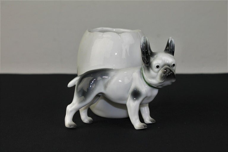 Porcelain French Bulldog Sculpture with Storage Pot or Planter For Sale ...
