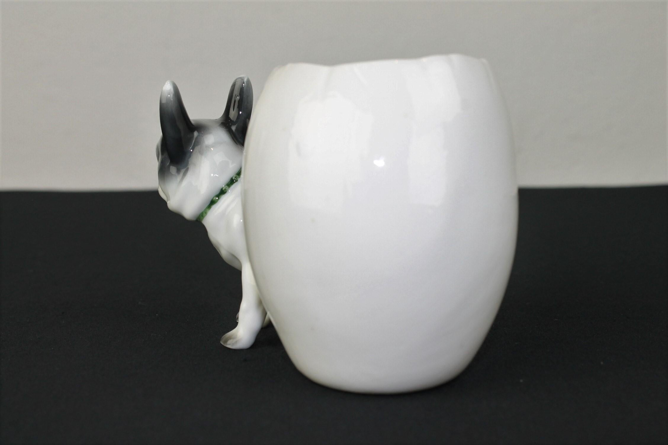 German Porcelain French Bulldog Sculpture with Storage Pot or Planter For Sale