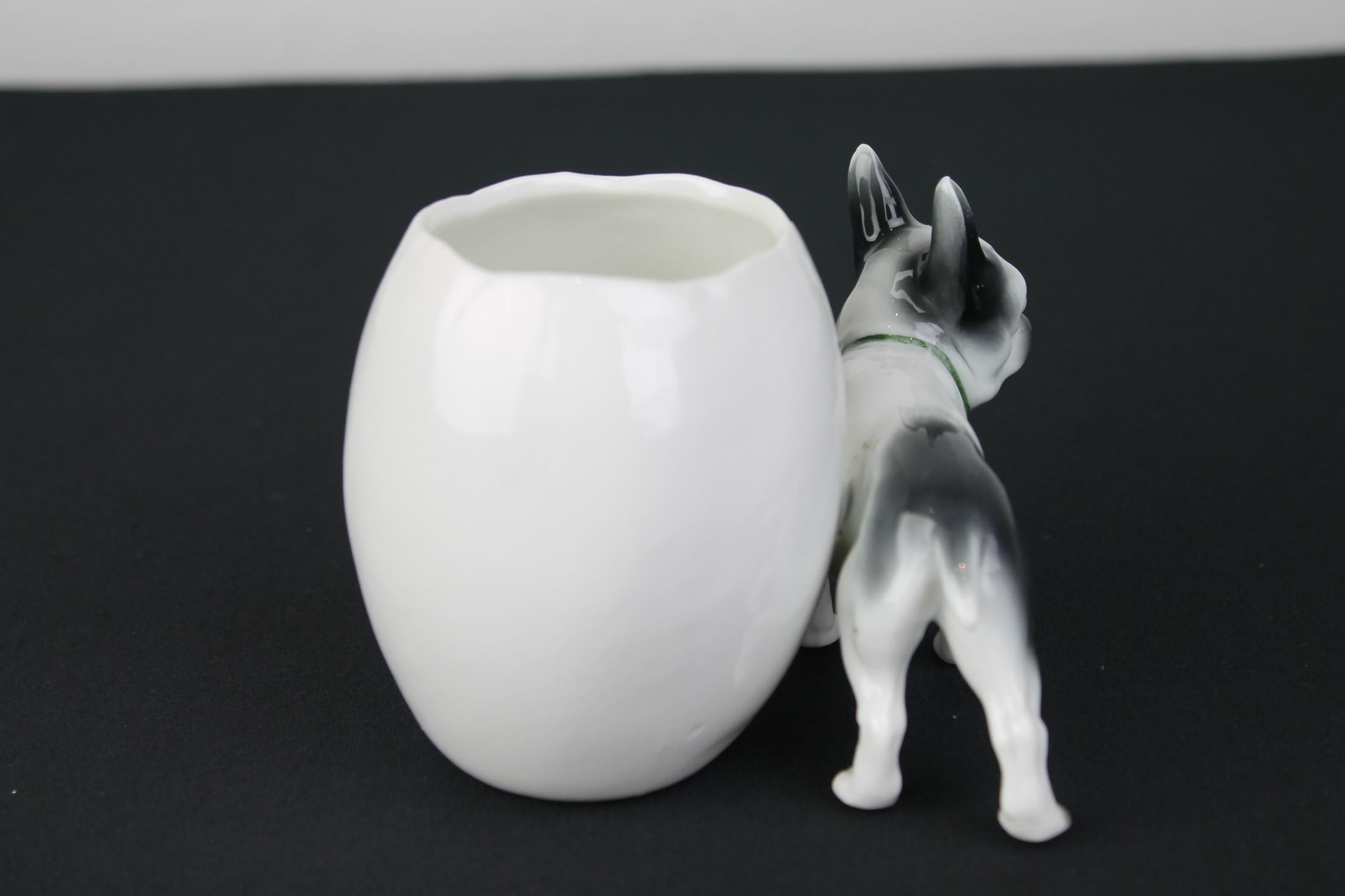 20th Century Porcelain French Bulldog Sculpture with Storage Pot or Planter For Sale
