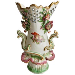 Antique Chelsea Porcelain Frill Vase with Birds, Rococo ca 1760
