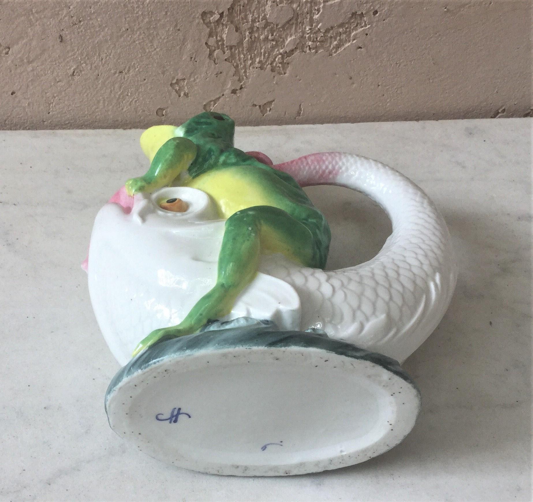 Porcelain Frog Riding a Fish Pitcher Minton, circa 1870 In Good Condition In Austin, TX