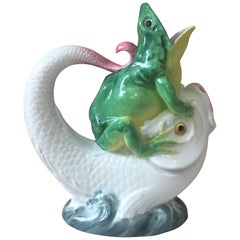 Antique Porcelain Frog Riding a Fish Pitcher Minton, circa 1870