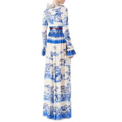 Porcelain Garden Printed Ruffled Silk Gown