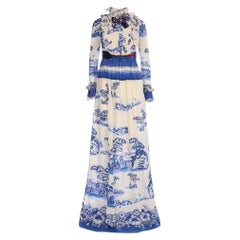 Porcelain Garden Printed Ruffled Silk Gown