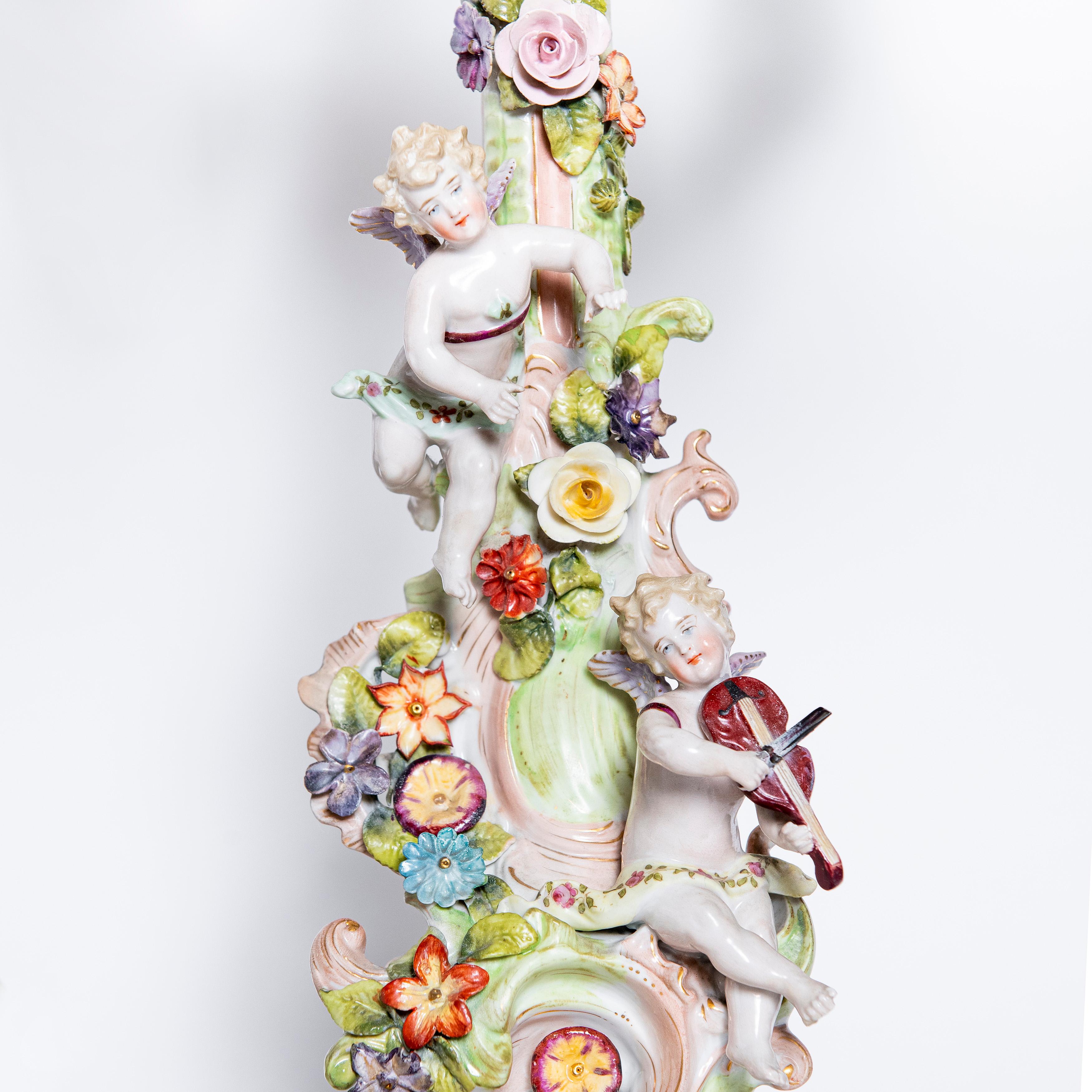 Porcelain Garniture with Flowers and Angels. Germany, circa 1900 For Sale 2