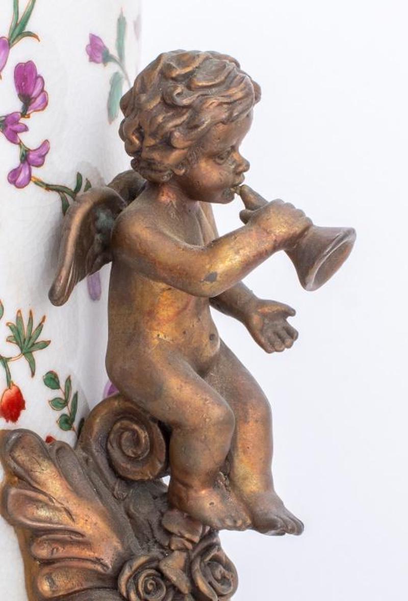 Porcelain & Gilt Bronze Belle Epoque Style Pair Vase For Sale 4