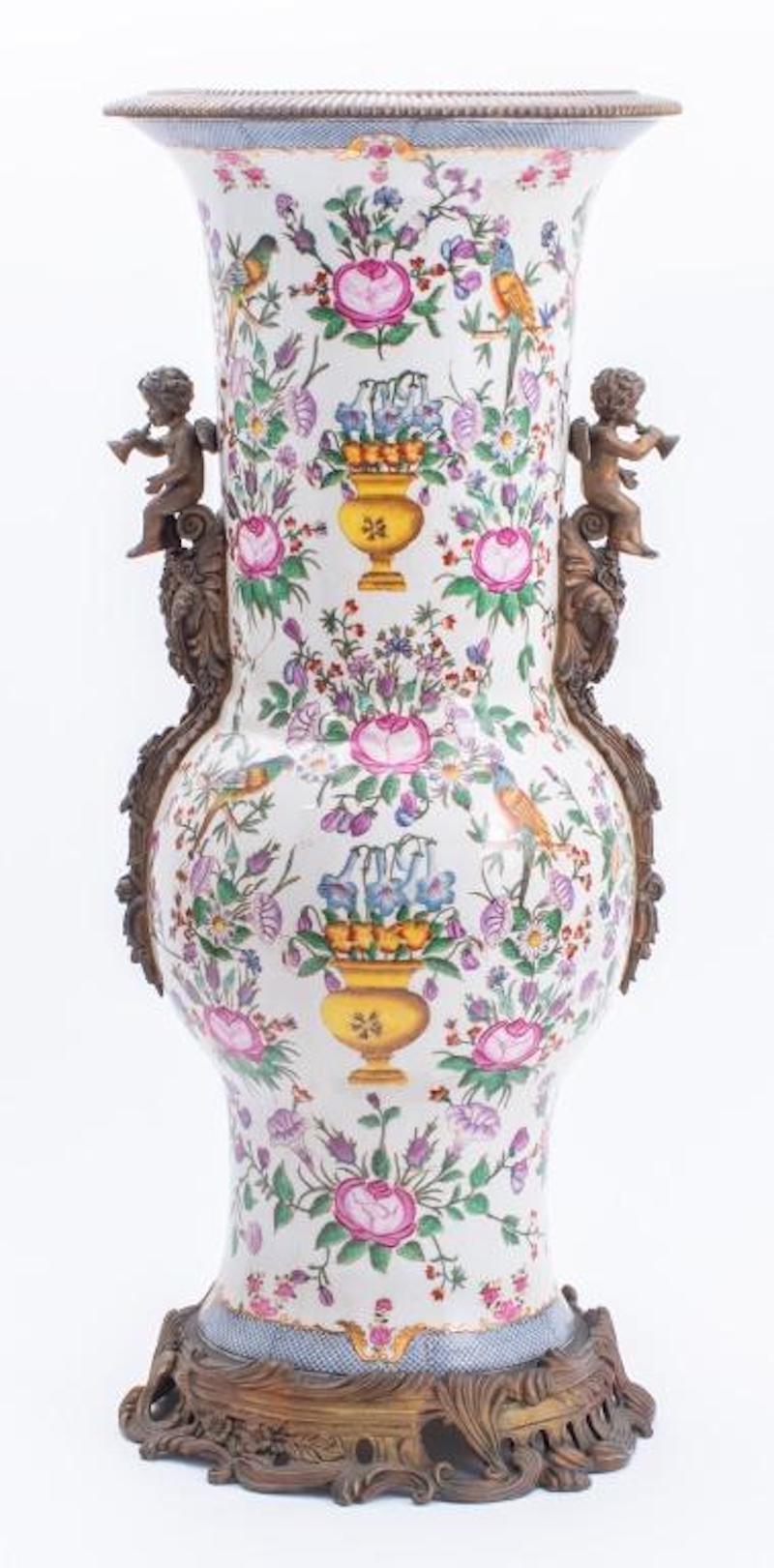 Porcelain & Gilt Bronze Belle Epoque Style Pair Vase For Sale 5