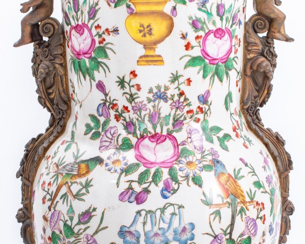 Porcelain & Gilt Bronze Belle Epoque Style Pair Vase For Sale 2