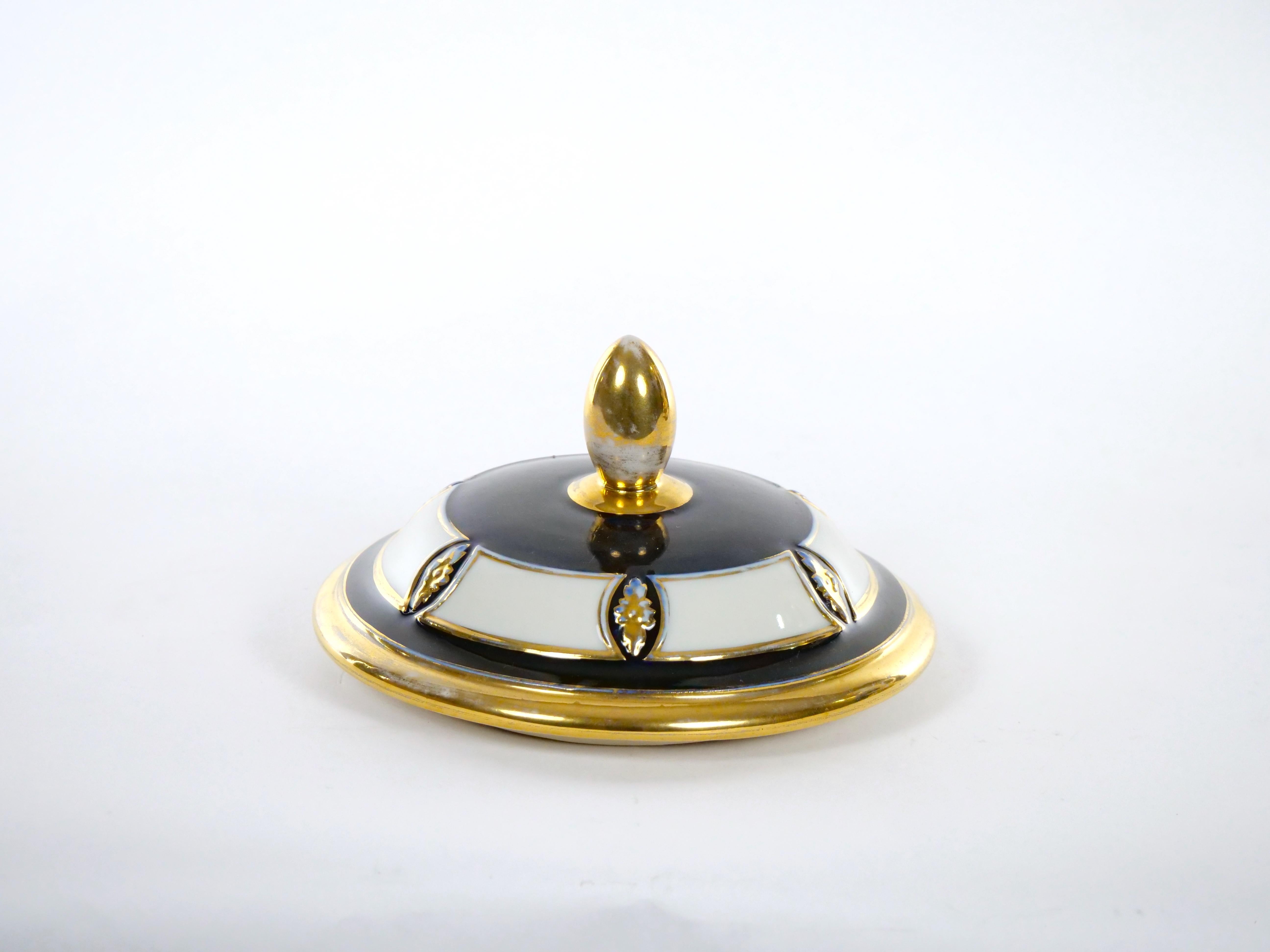 Porcelain/ Gilt Gold Covered Urn / Figural Ram’s Head Handles 5