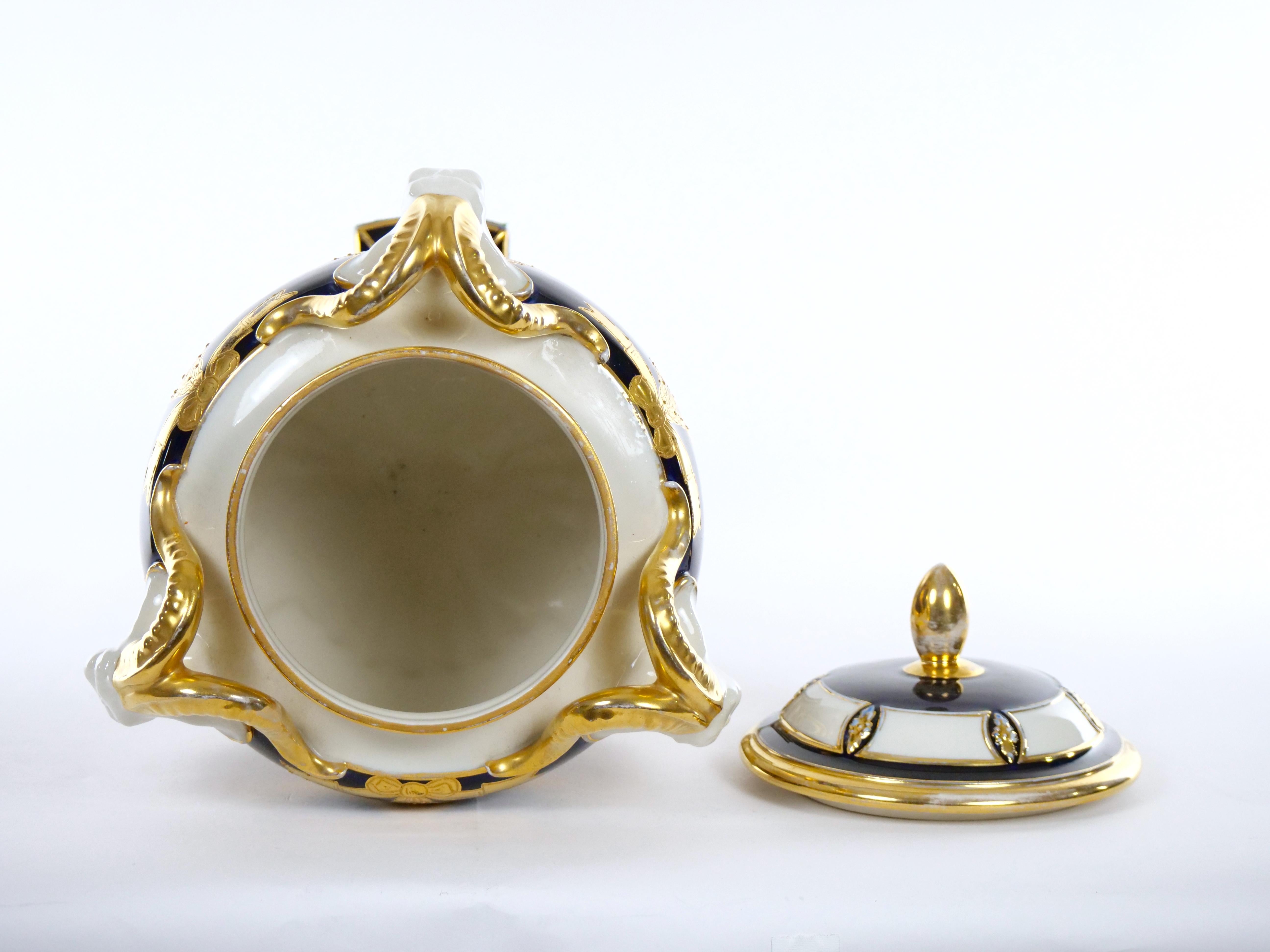 Porcelain/ Gilt Gold Covered Urn / Figural Ram’s Head Handles 3