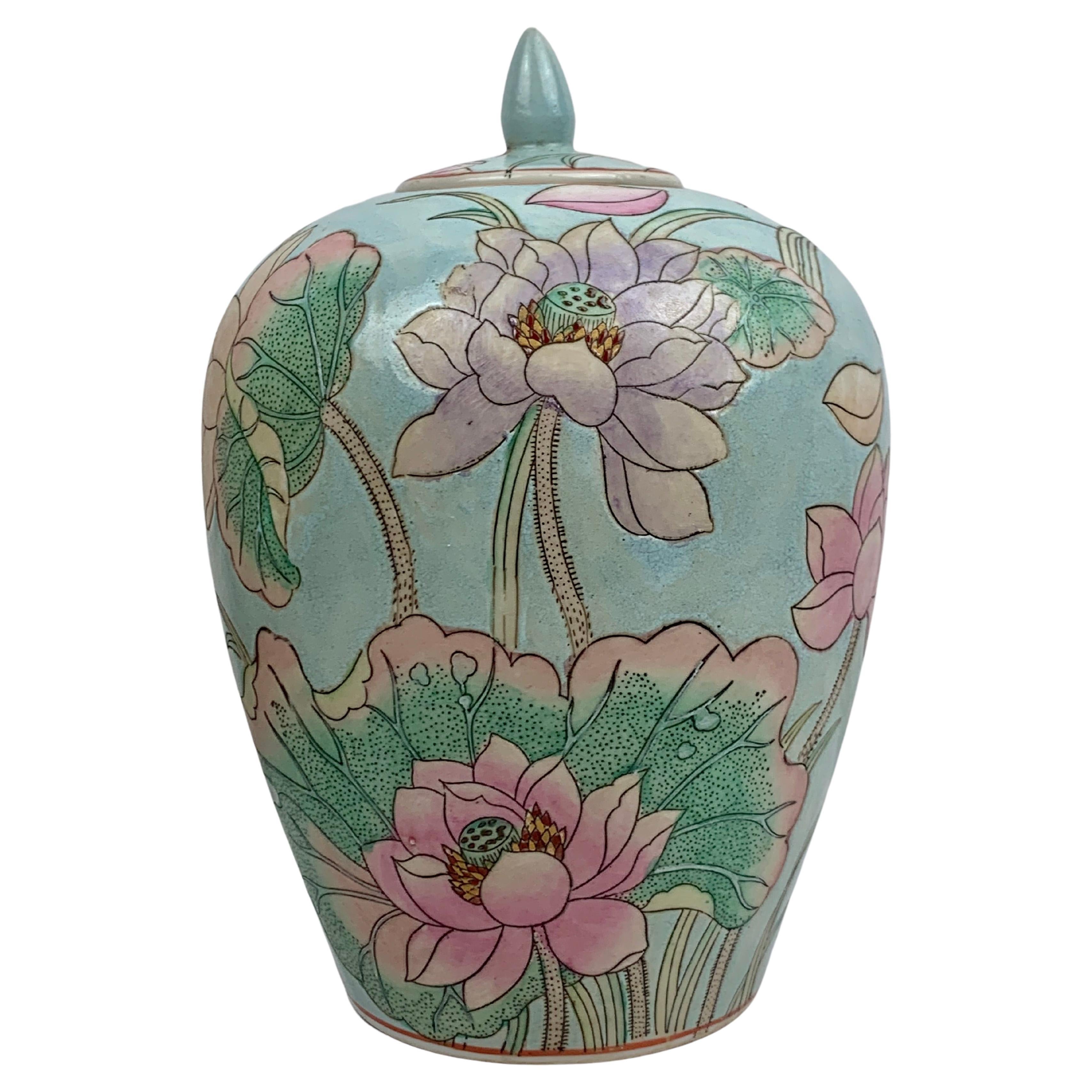 Hand Painted Porcelain Ginger Jar in Floral Pastel Colors