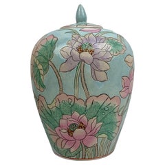 Vintage Hand Painted Porcelain Ginger Jar in Floral Pastel Colors