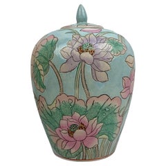 Hand Painted Porcelain Ginger Jar in Floral Pastel Colors