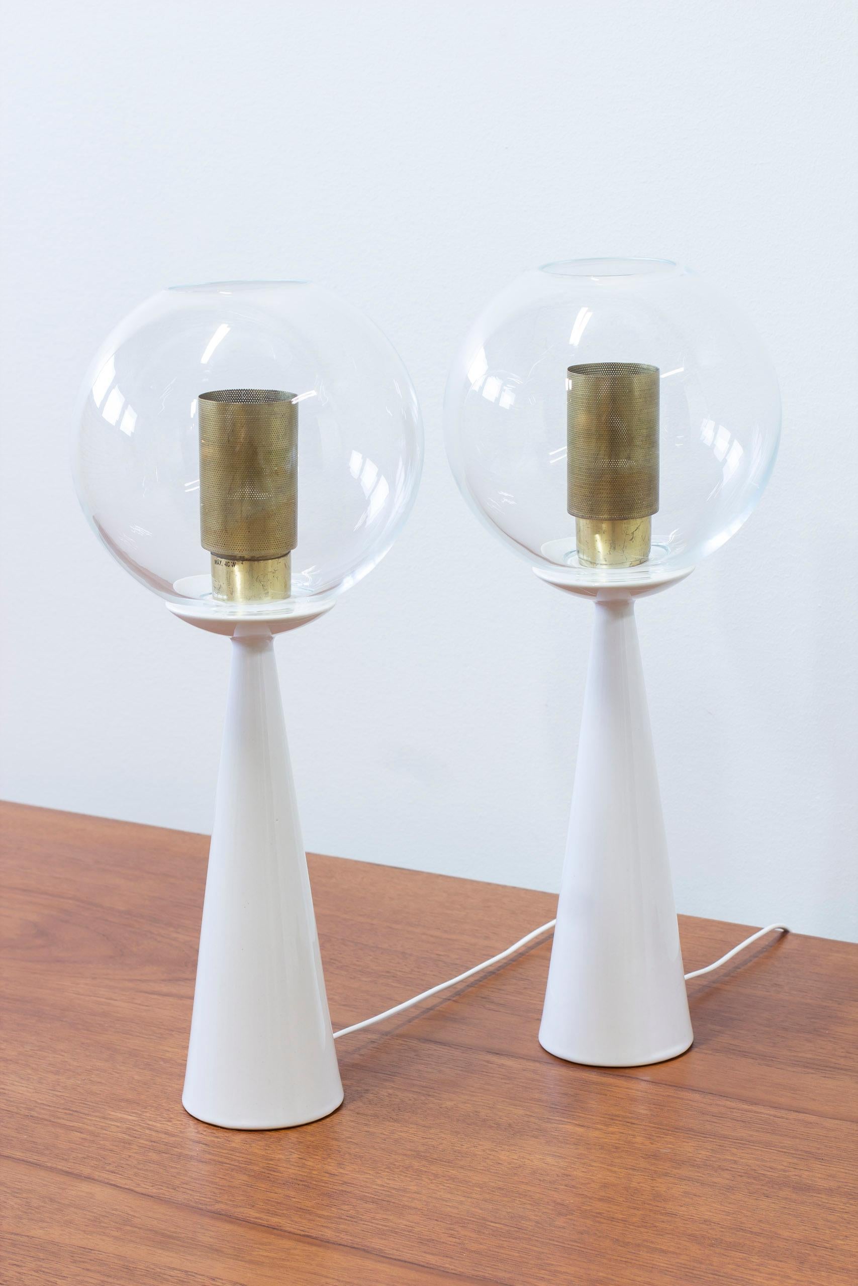 Scandinavian Modern Porcelain, glass and brass table lamps by Hans-Agne Jakobsson, 1950s For Sale