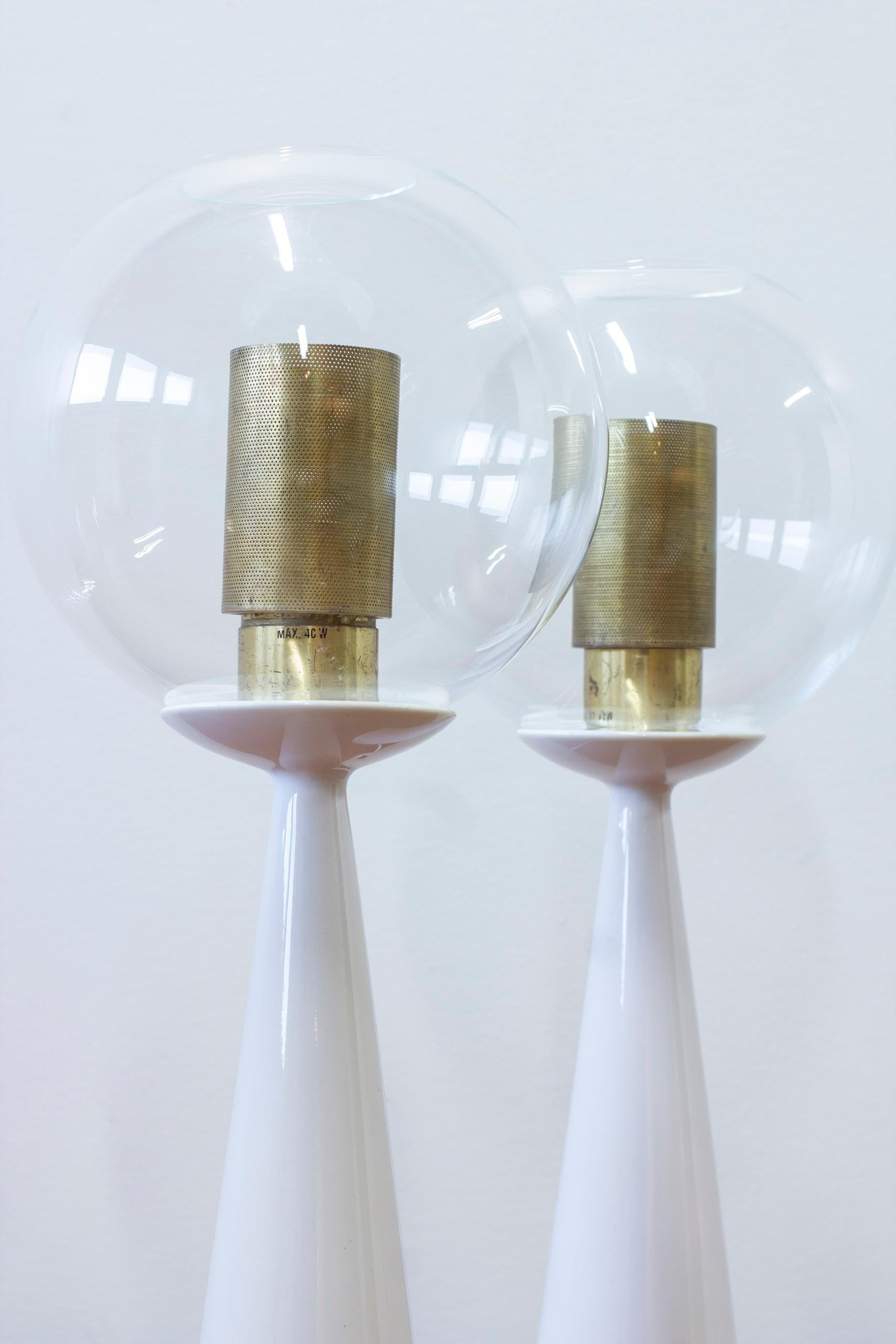 Swedish Porcelain, glass and brass table lamps by Hans-Agne Jakobsson, 1950s For Sale