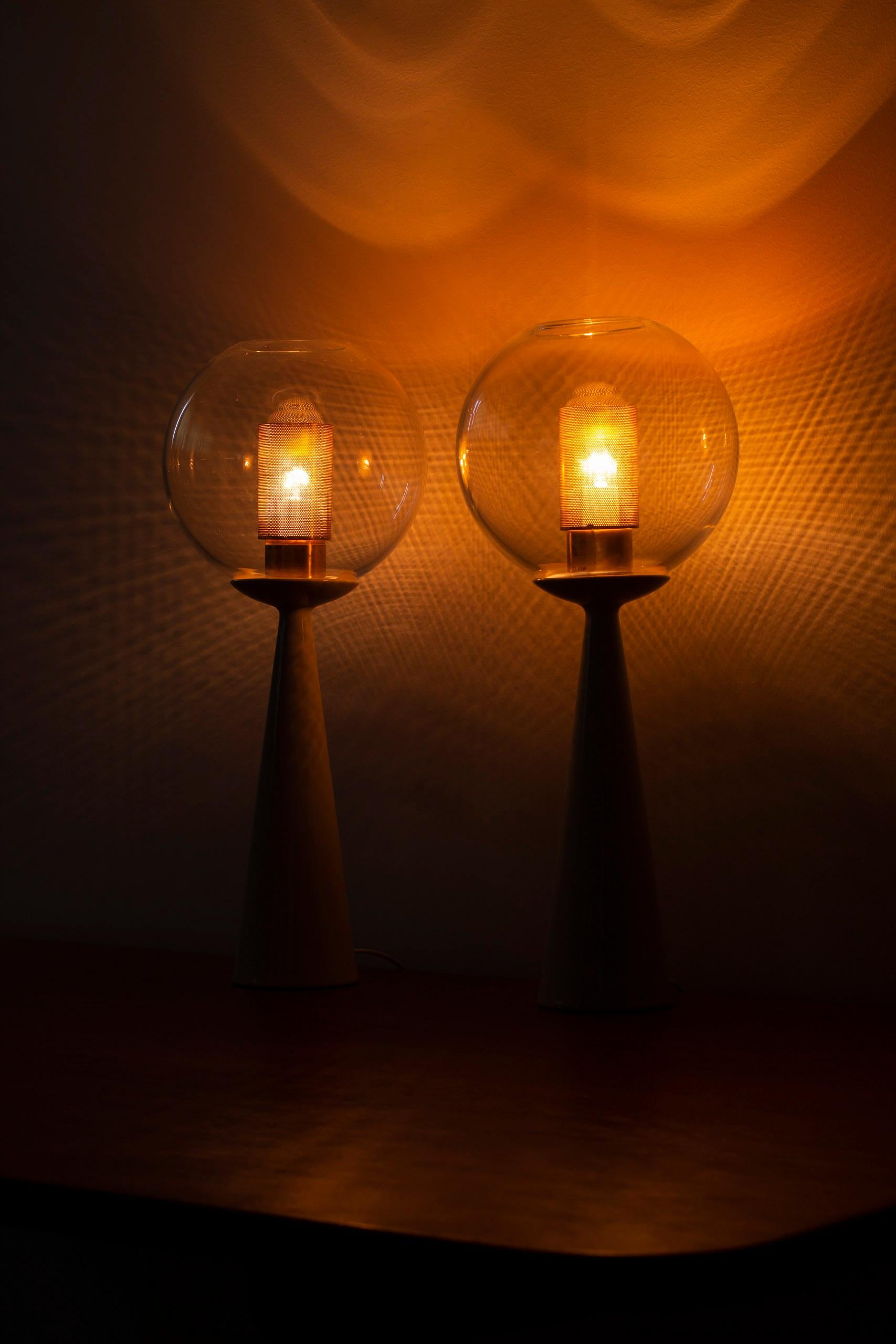 Mid-20th Century Porcelain, glass and brass table lamps by Hans-Agne Jakobsson, 1950s For Sale
