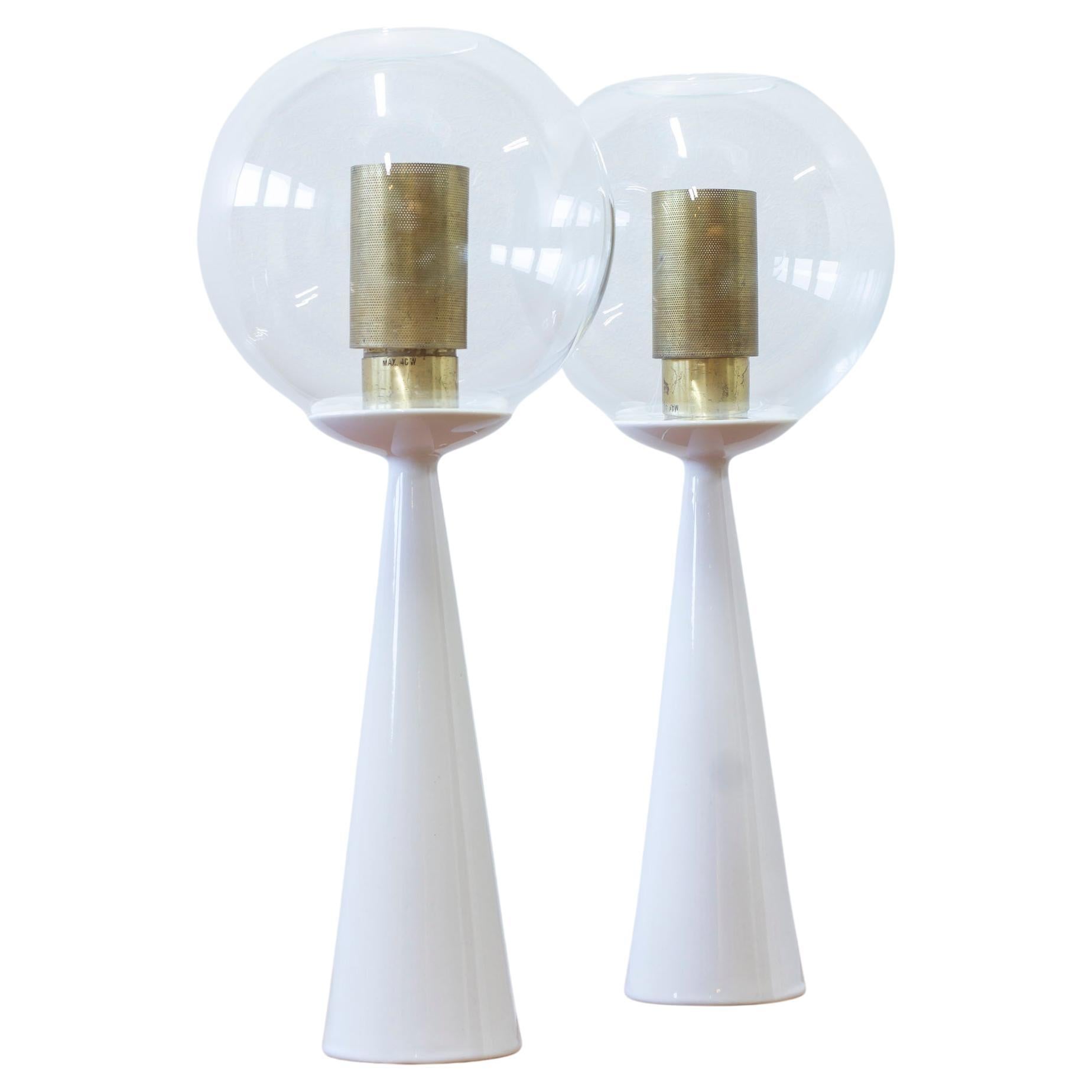 Porcelain, glass and brass table lamps by Hans-Agne Jakobsson, 1950s For Sale