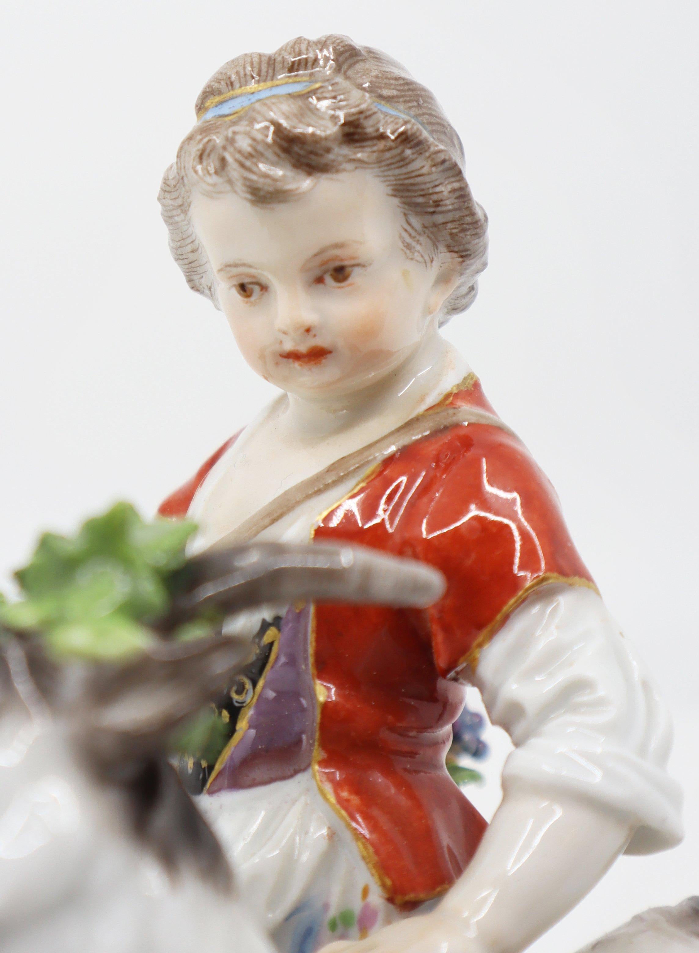 Porcelain Goat and Child, Hand Painted, Meissen, 19th Century For Sale 5