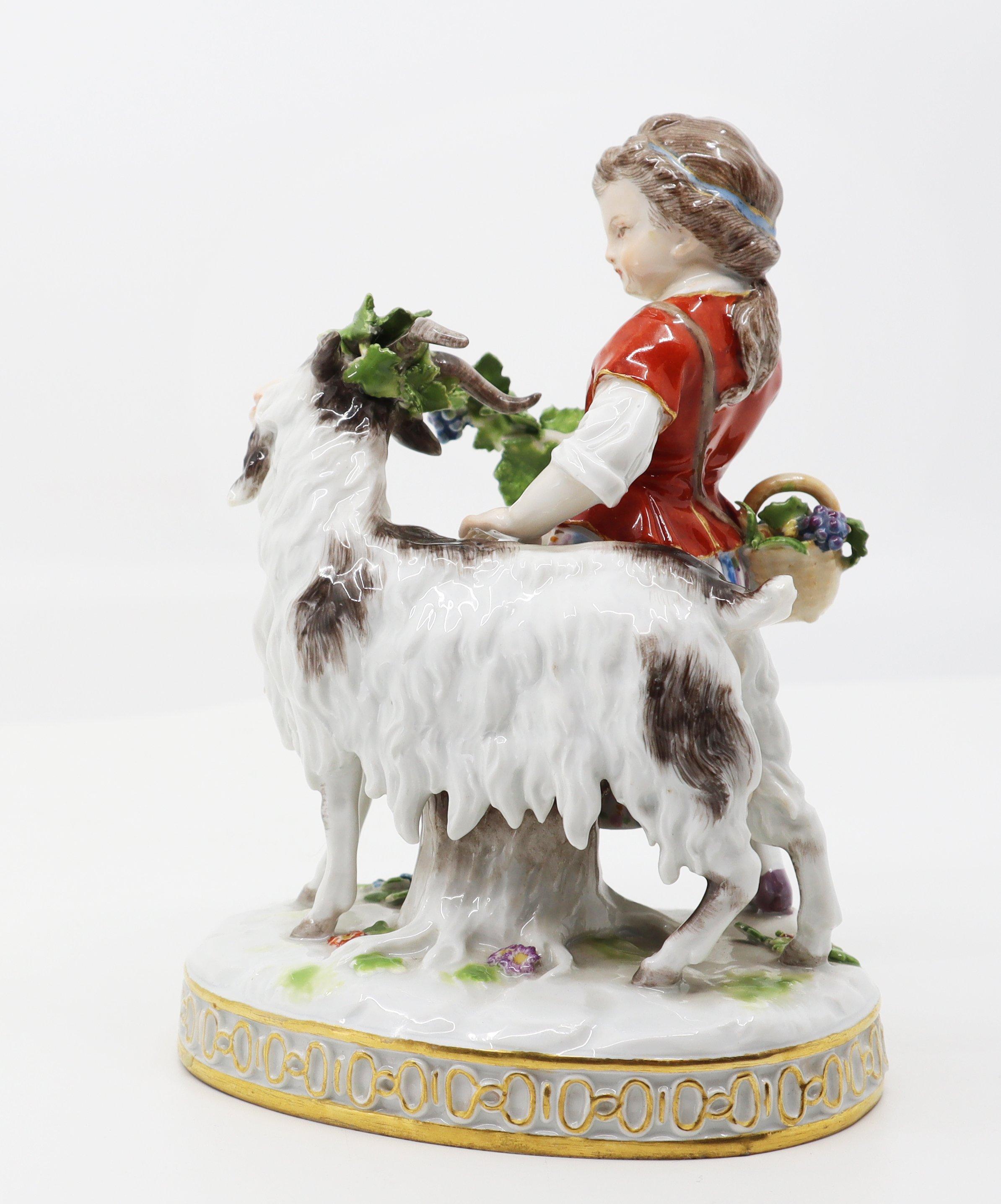 Porcelain Goat and Child, Hand Painted, Meissen, 19th Century For Sale 6