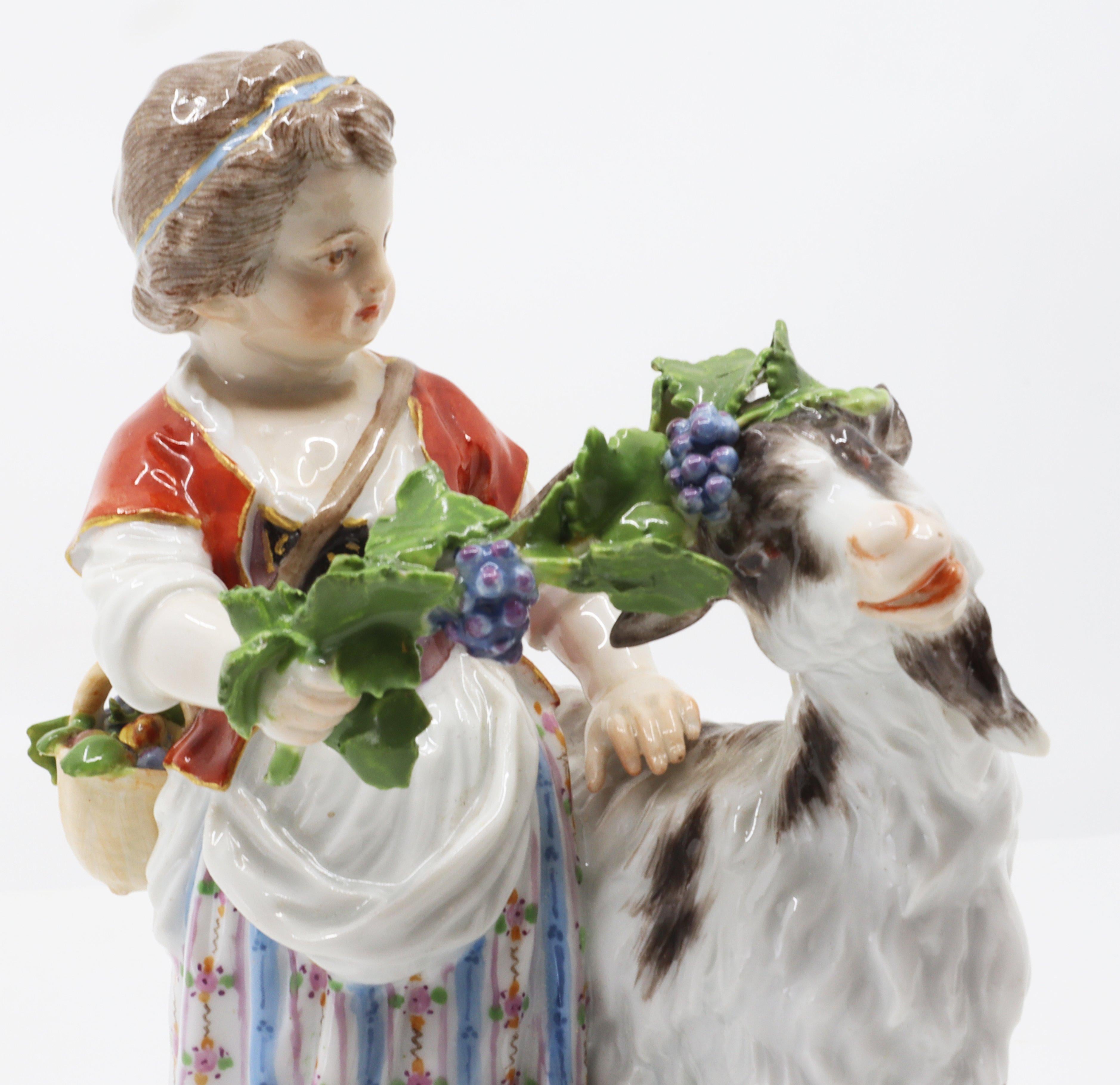 Porcelain Goat and Child, Hand Painted, Meissen, 19th Century For Sale 7