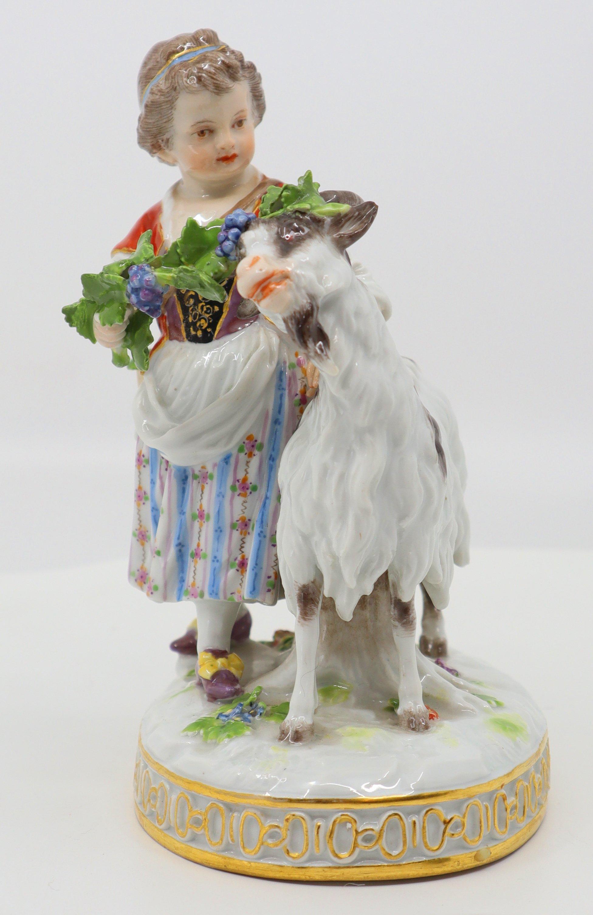 Porcelain Goat and Child, Hand Painted, Meissen, 19th Century For Sale 9