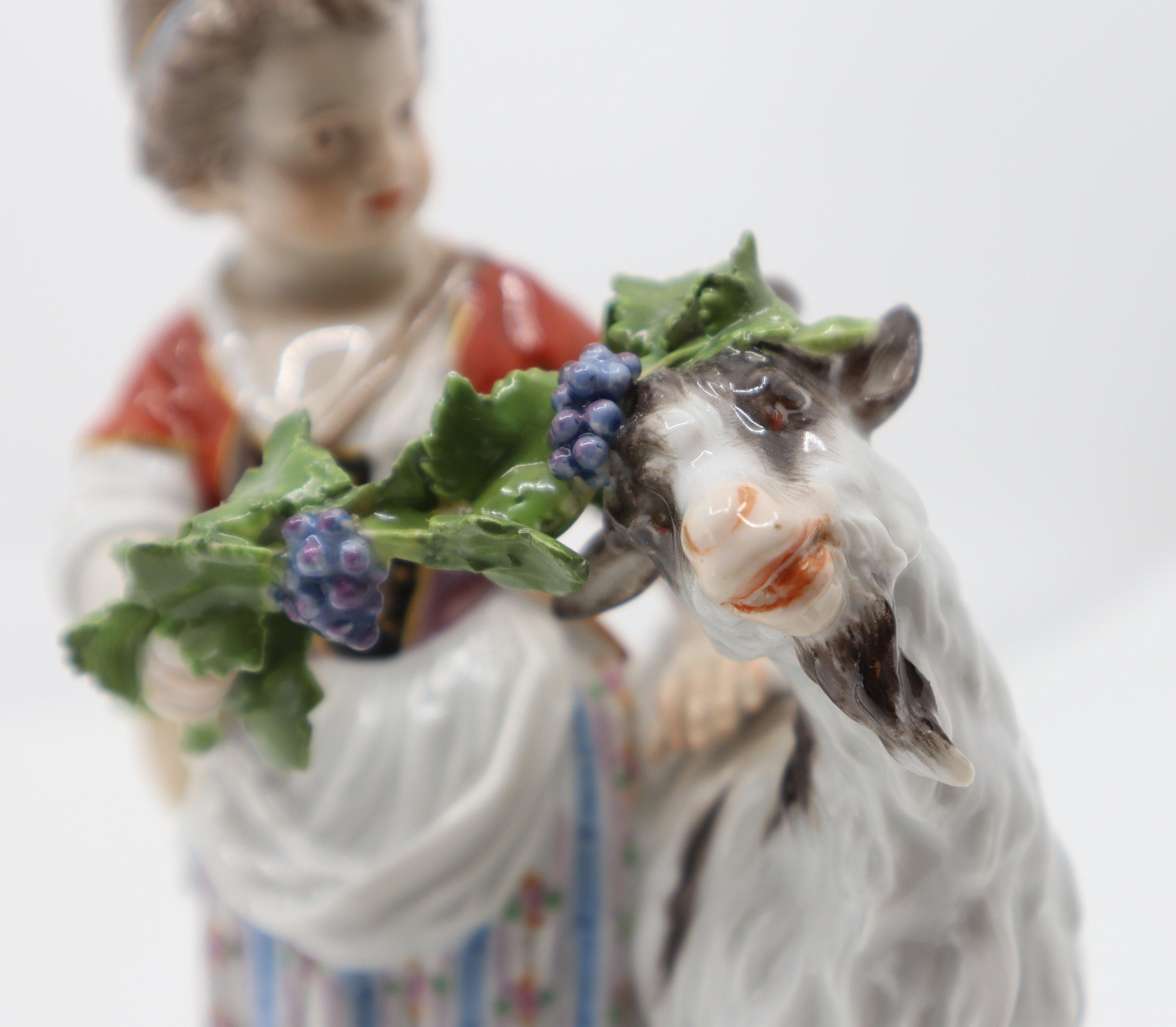 German Porcelain Goat and Child, Hand Painted, Meissen, 19th Century For Sale