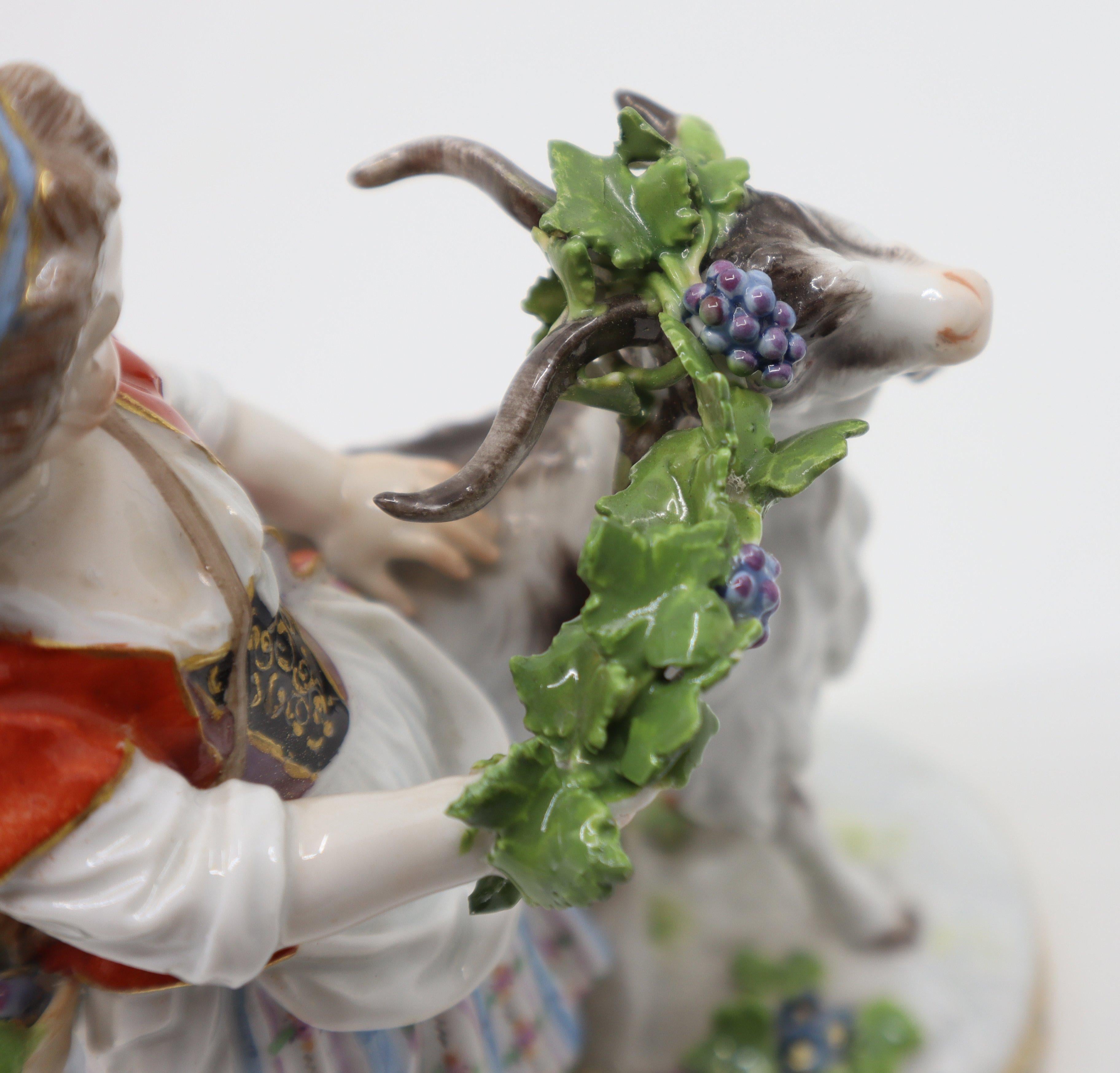 Porcelain Goat and Child, Hand Painted, Meissen, 19th Century In Good Condition For Sale In Lantau, HK