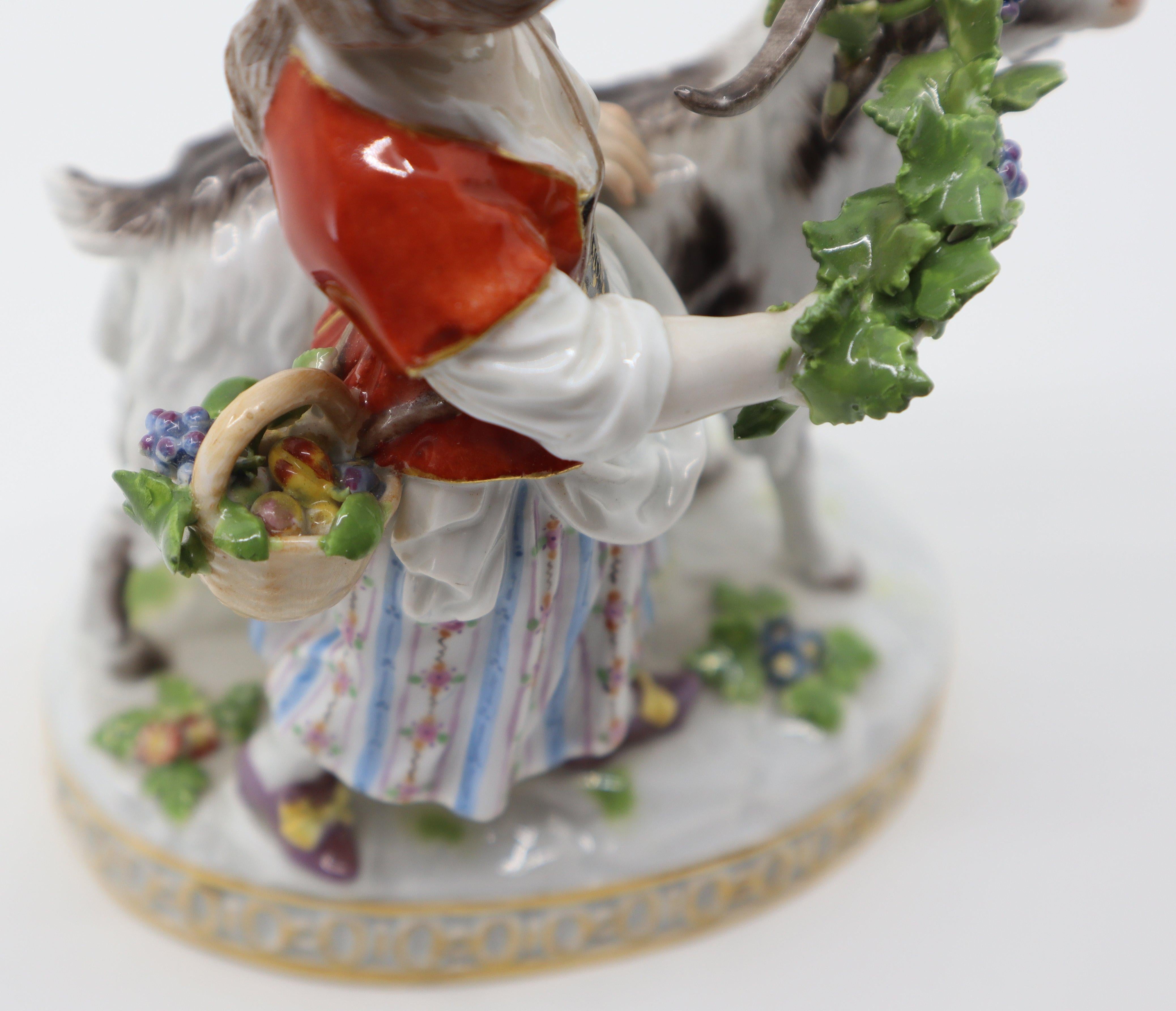 Porcelain Goat and Child, Hand Painted, Meissen, 19th Century For Sale 1