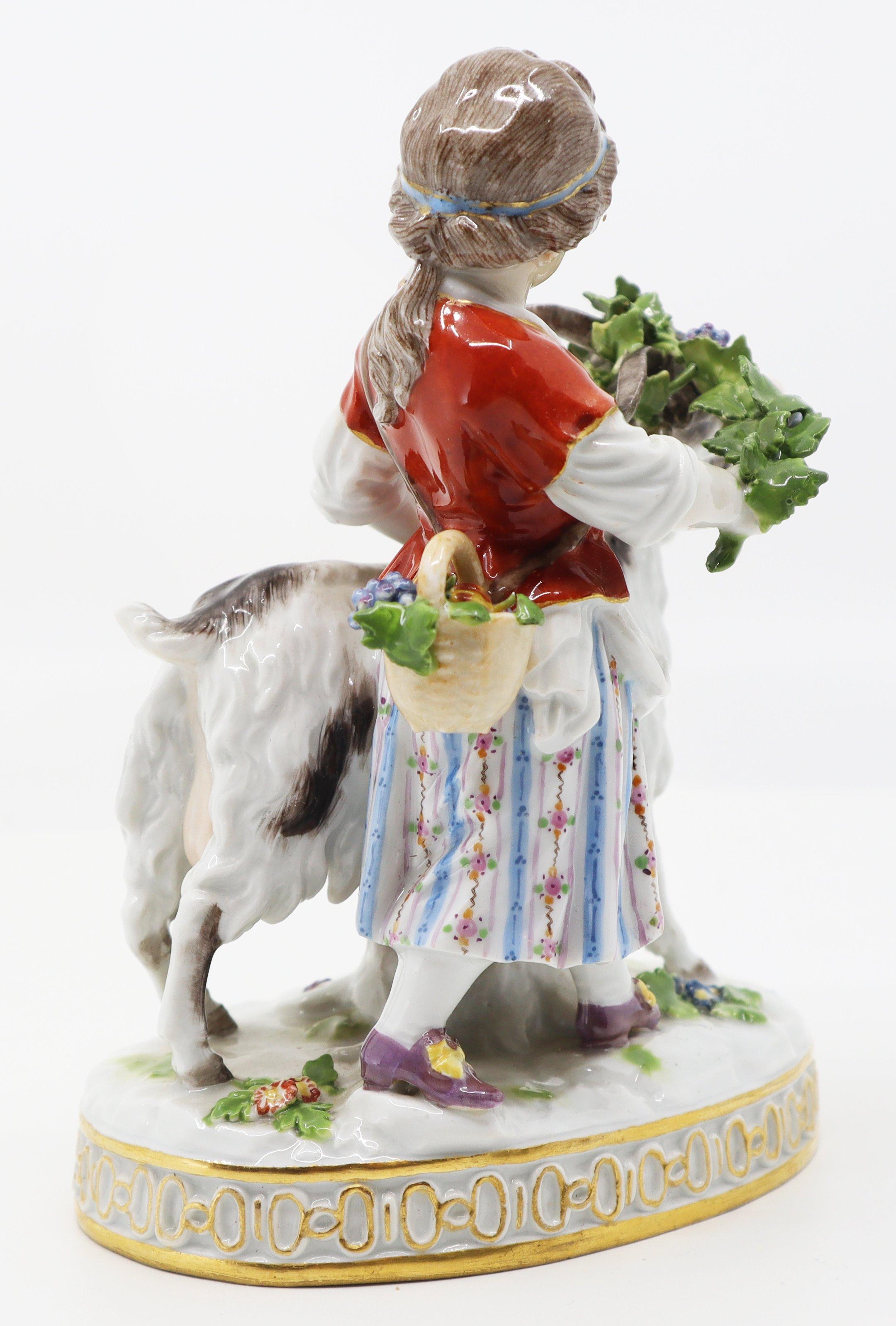 Porcelain Goat and Child, Hand Painted, Meissen, 19th Century For Sale 2