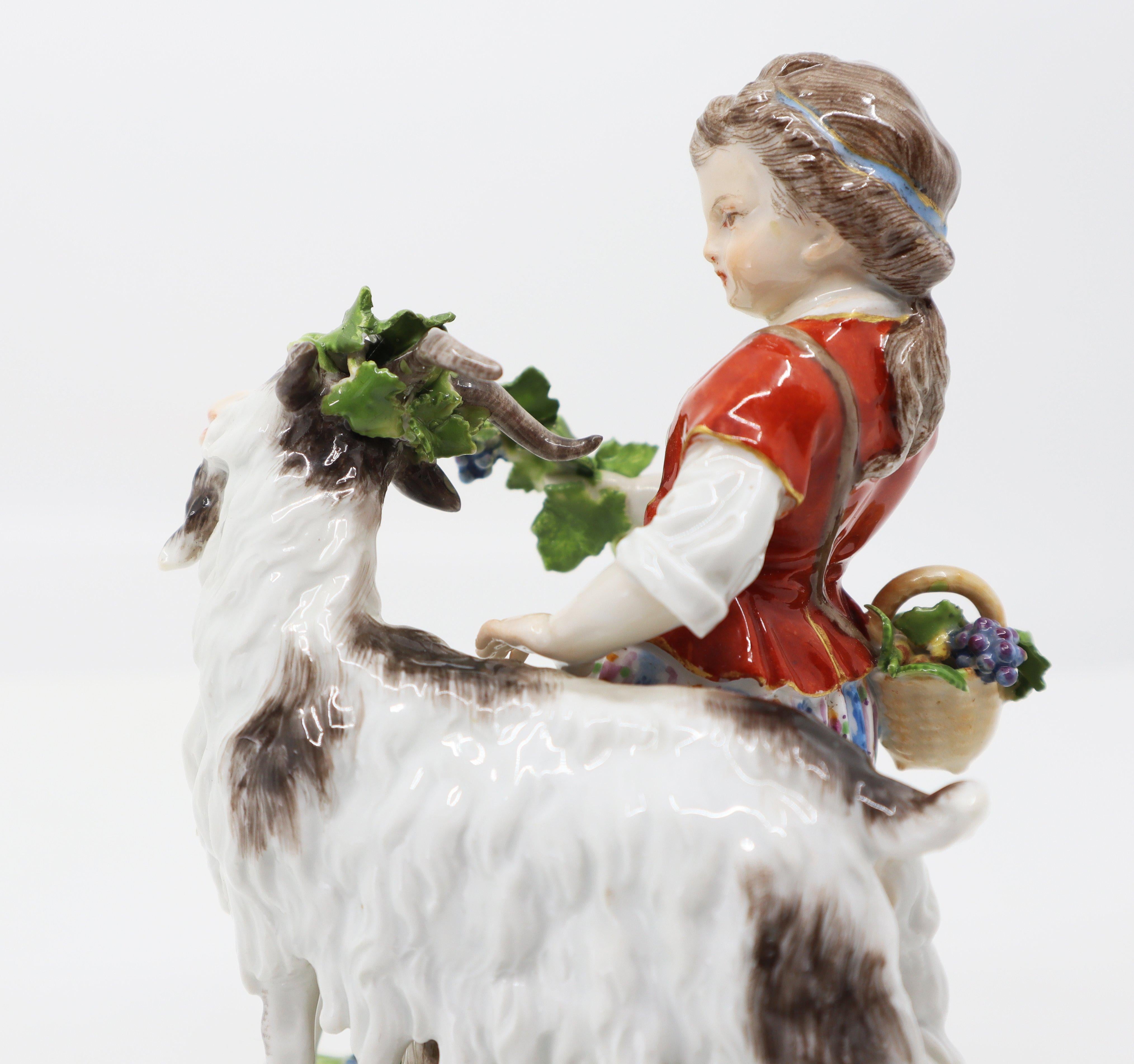 Porcelain Goat and Child, Hand Painted, Meissen, 19th Century For Sale 3