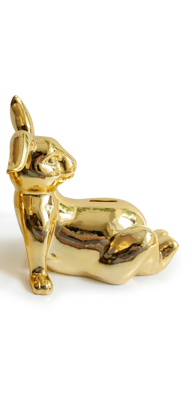 Dutch Porcelain Gold Bunny Belly Money Bank For Sale