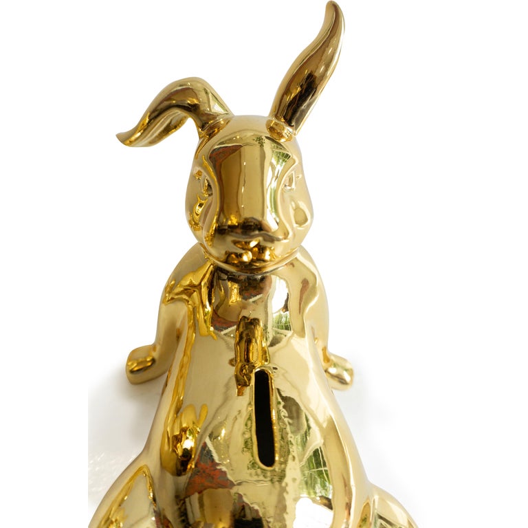 Contemporary Porcelain Gold Bunny Belly Money Bank For Sale
