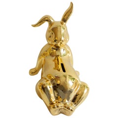 Porcelain Gold Bunny Belly Money Bank