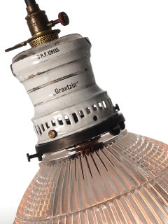 Porcelain Graetzin and Prismatic Holophane Glass Gas Lamp