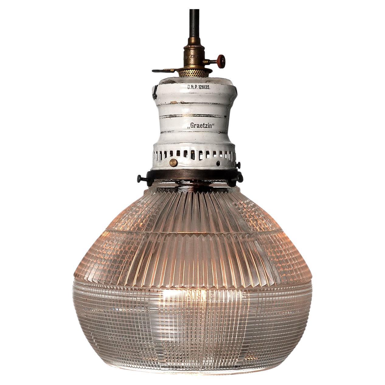 Porcelain Graetzin and Prismatic Holophane Glass Gas Lamp
