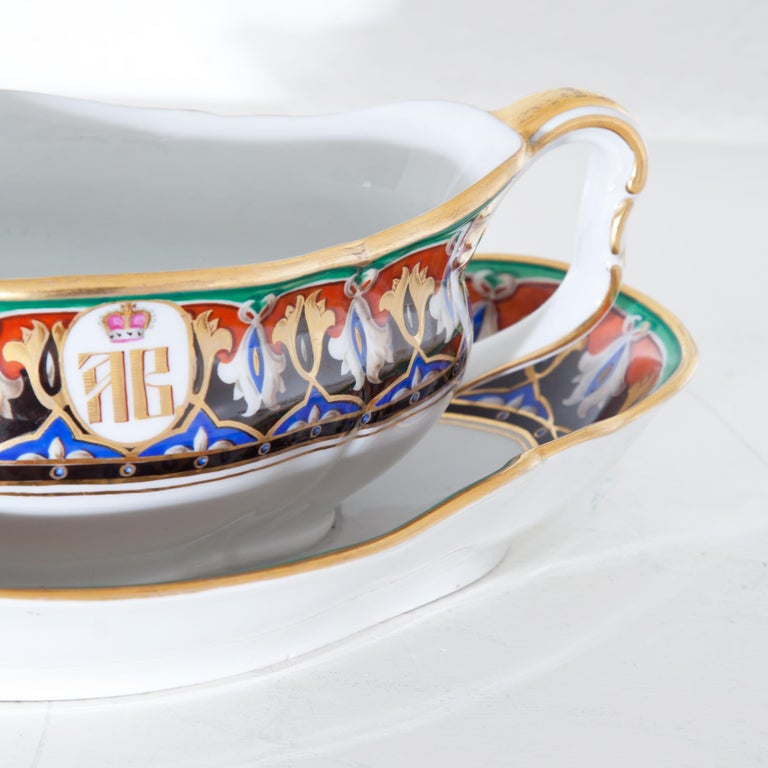 Porcelain Gravy Boat and Spoon with Monogram WA, KPM, Berlin, Germany