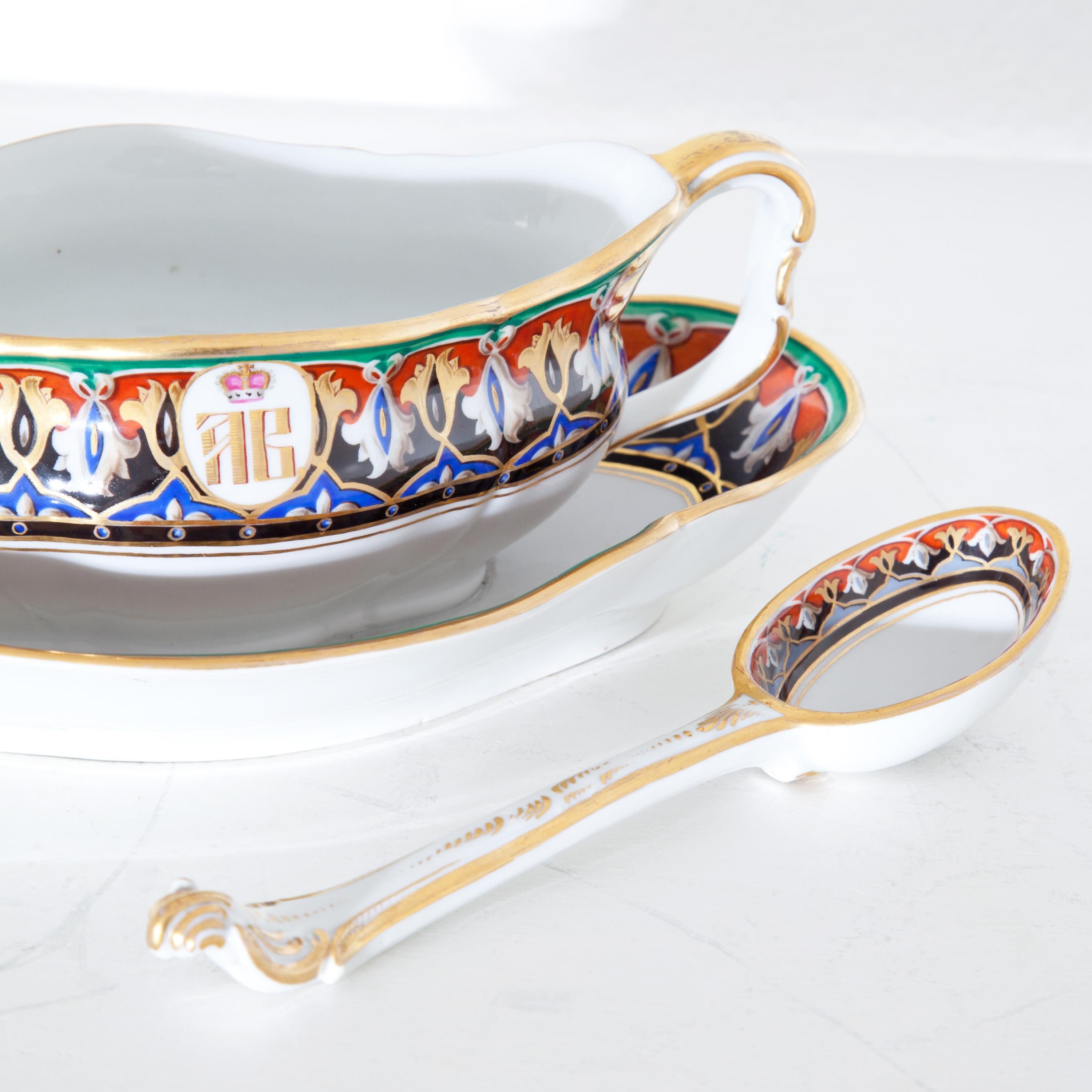 Porcelain Gravy Boat and Spoon with Monogram WA, KPM, Berlin, Germany, 1849-1870 For Sale 6