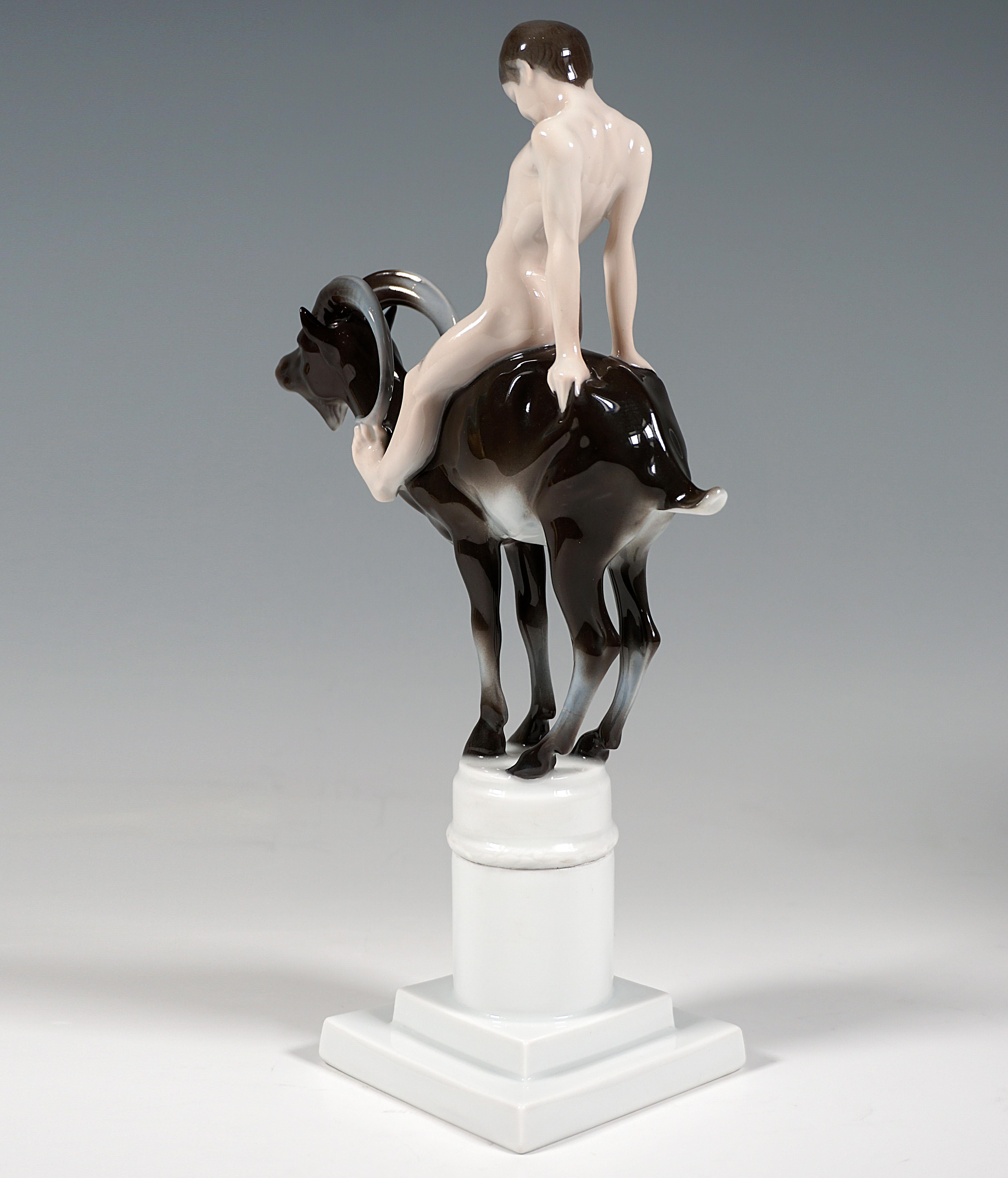 Porcelain Group 'Capriccio' Boy on Ibex Rosenthal Selb Germany Circa 1914 In Good Condition For Sale In Vienna, AT