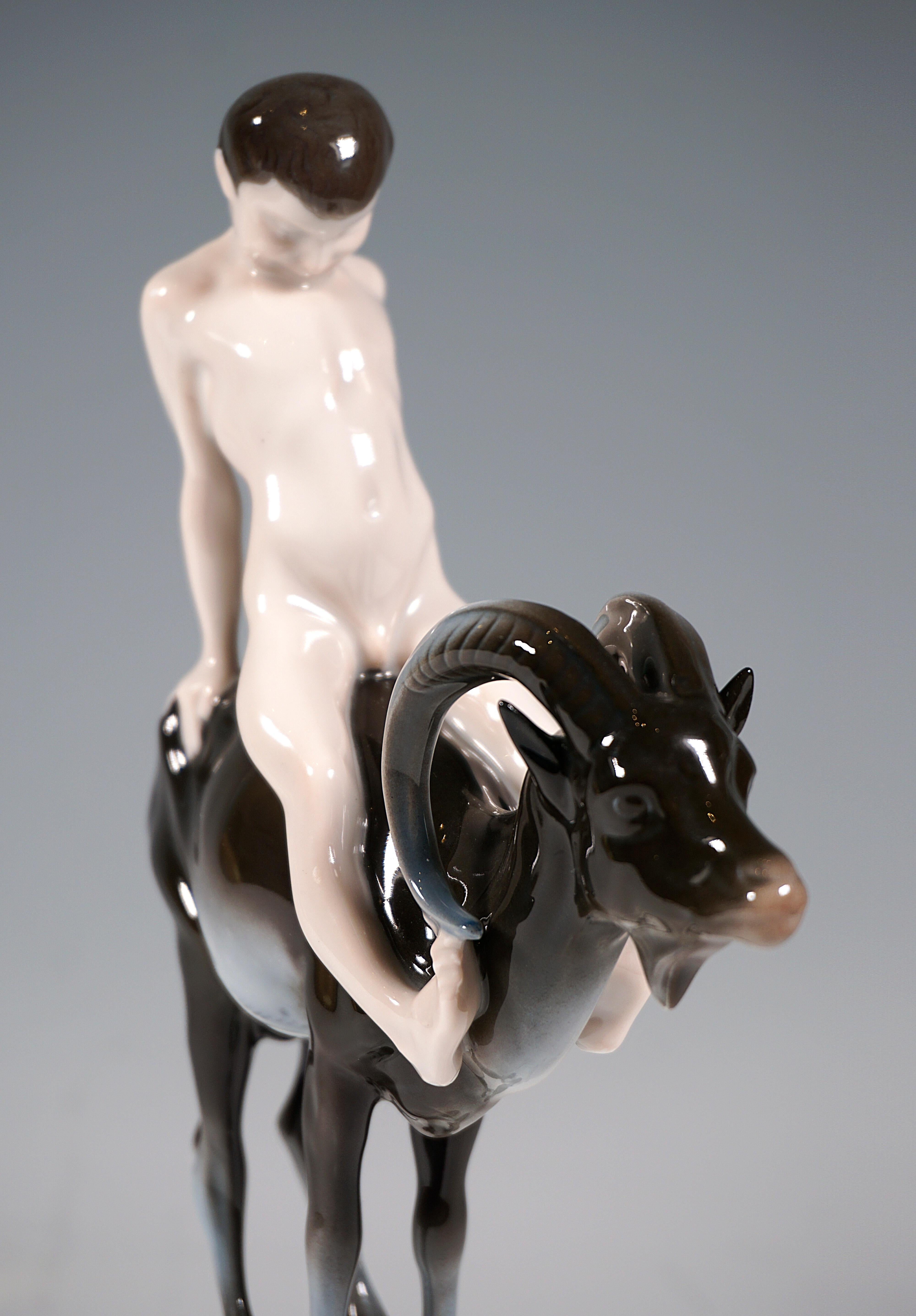Early 20th Century Porcelain Group 'Capriccio' Boy on Ibex Rosenthal Selb Germany Circa 1914 For Sale
